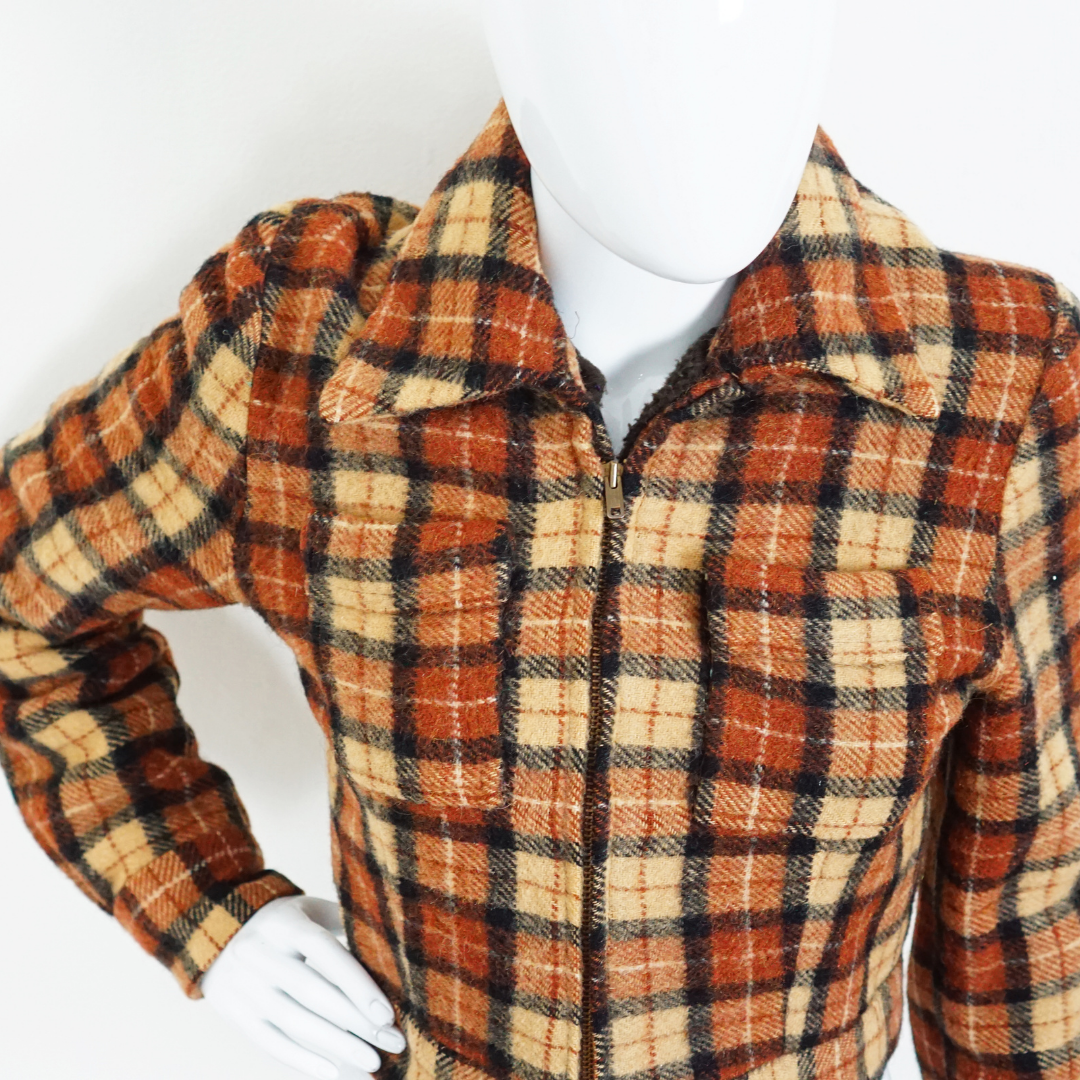 VINTAGE 60s Plaid Wool Zip Jacket by Click On Trend