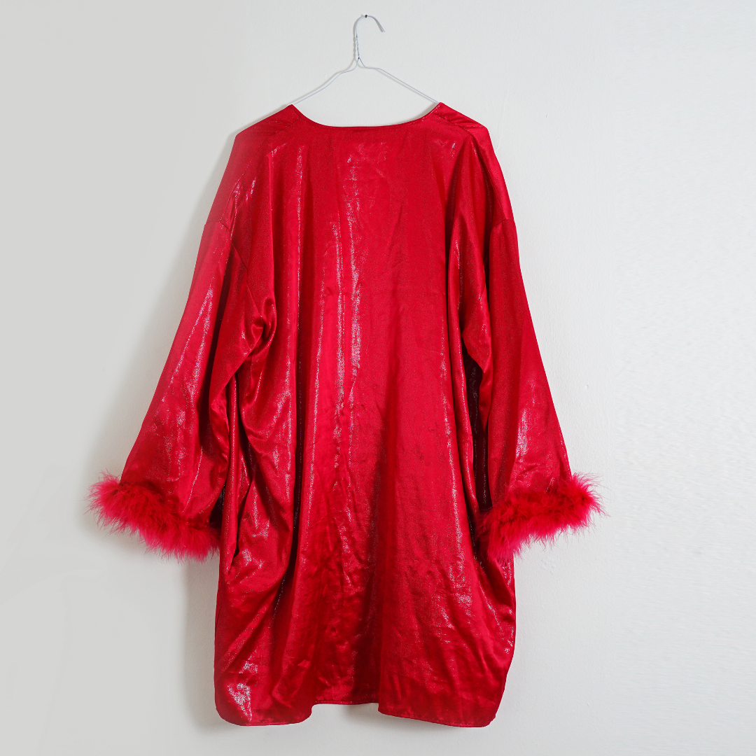 VINTAGE Red Feather Boudoir Robe