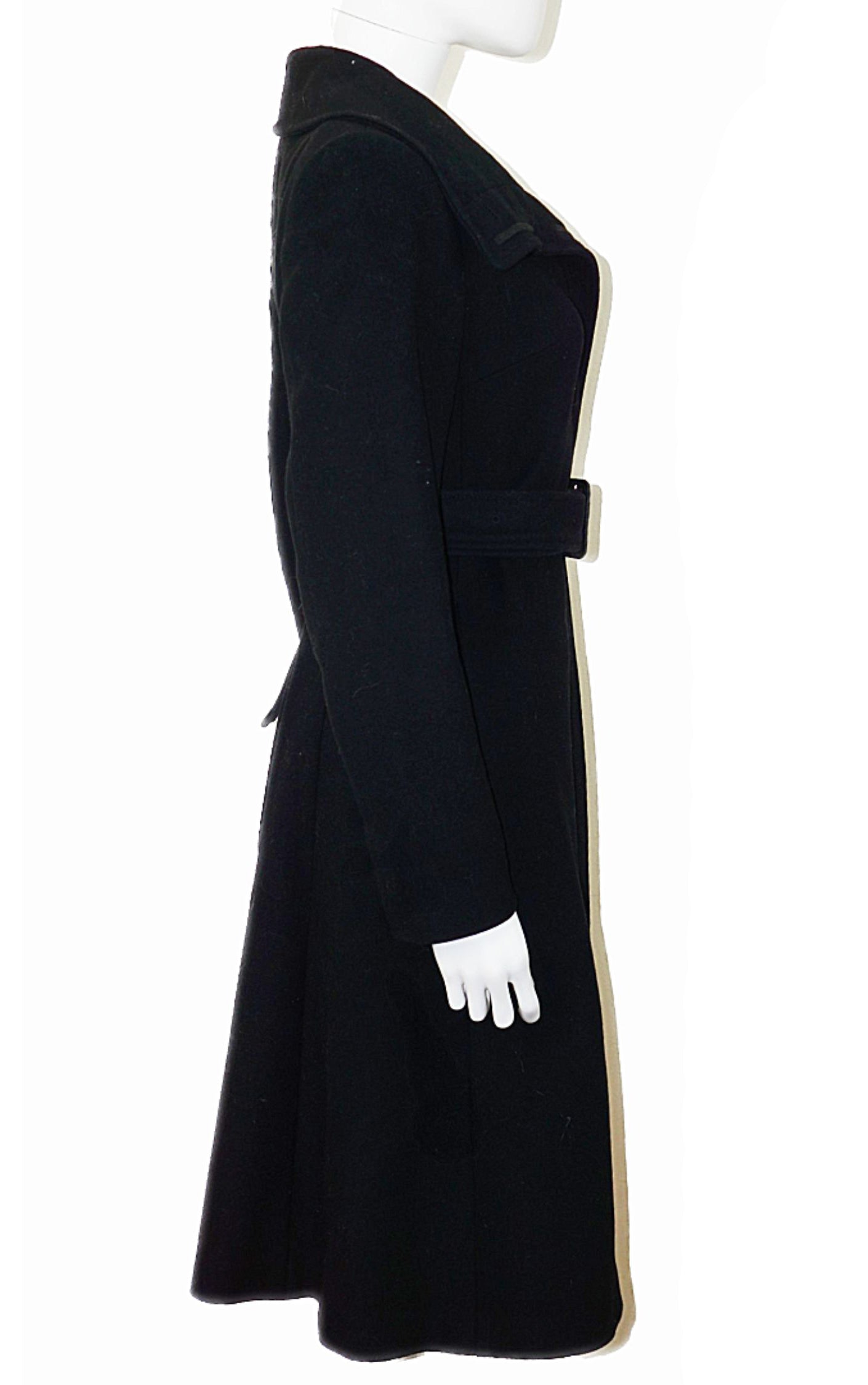 BURBERRY London Wool Black Belted Coat resellum