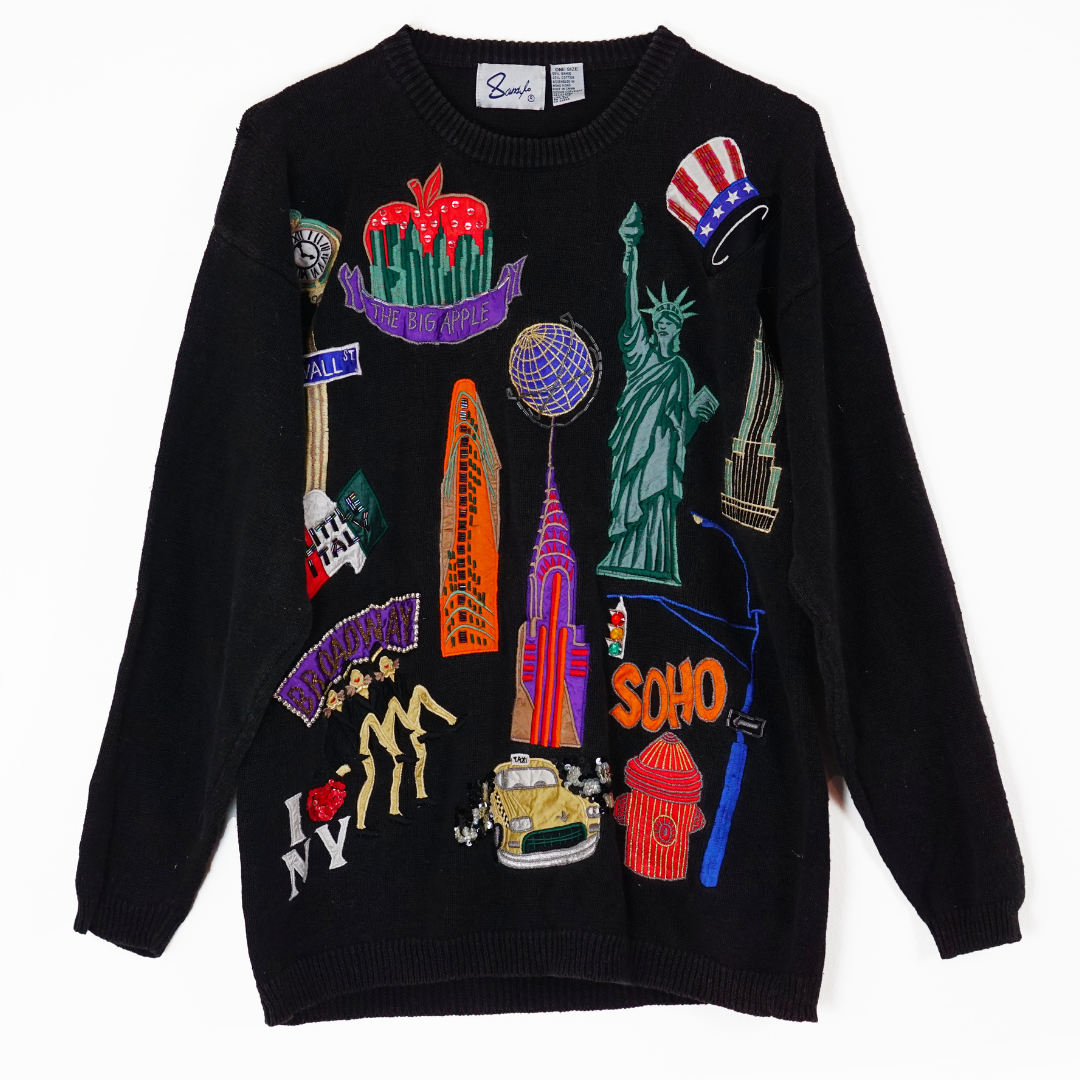 VINTAGE New York Embroidery Knitted Sweater