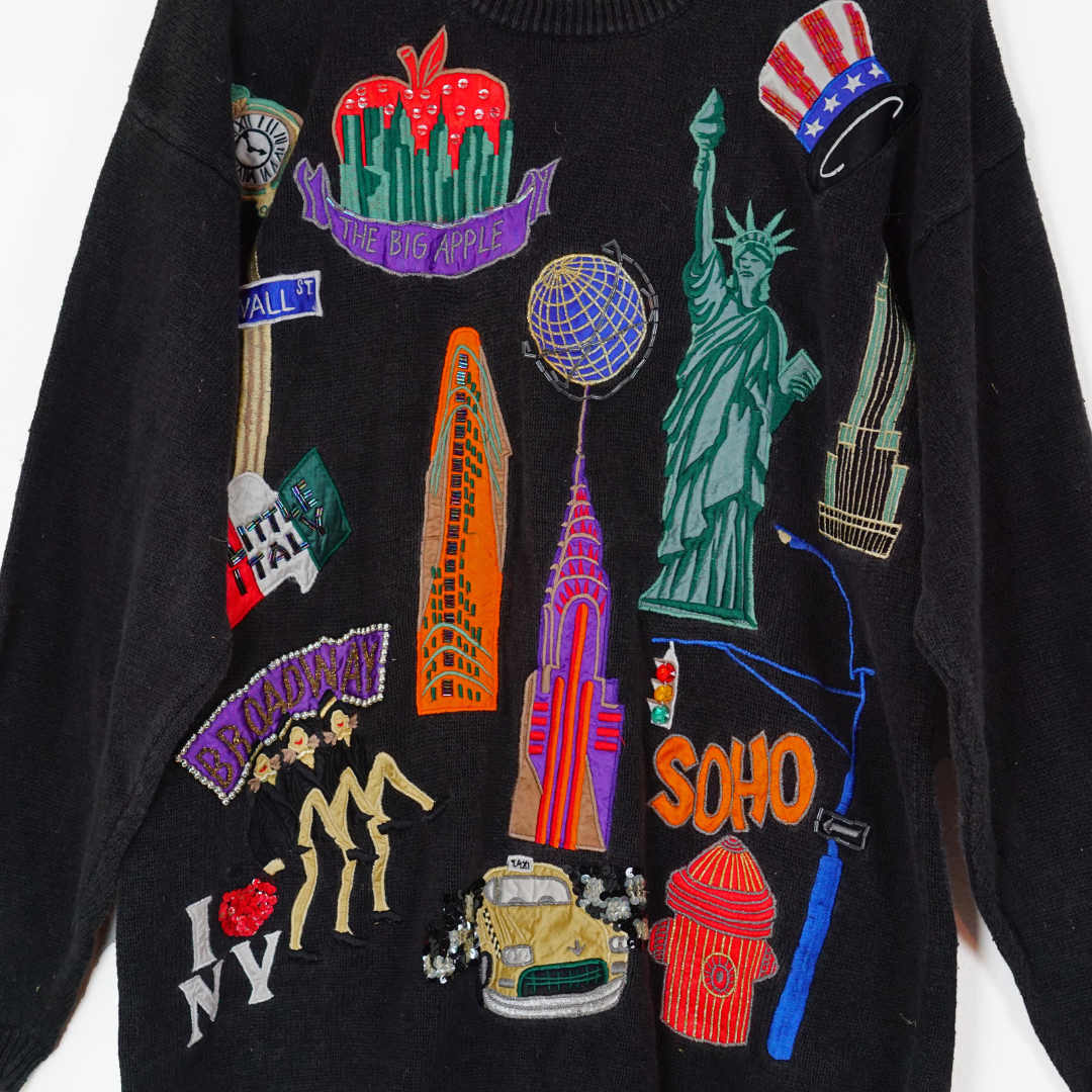 VINTAGE New York Embroidery Knitted Sweater