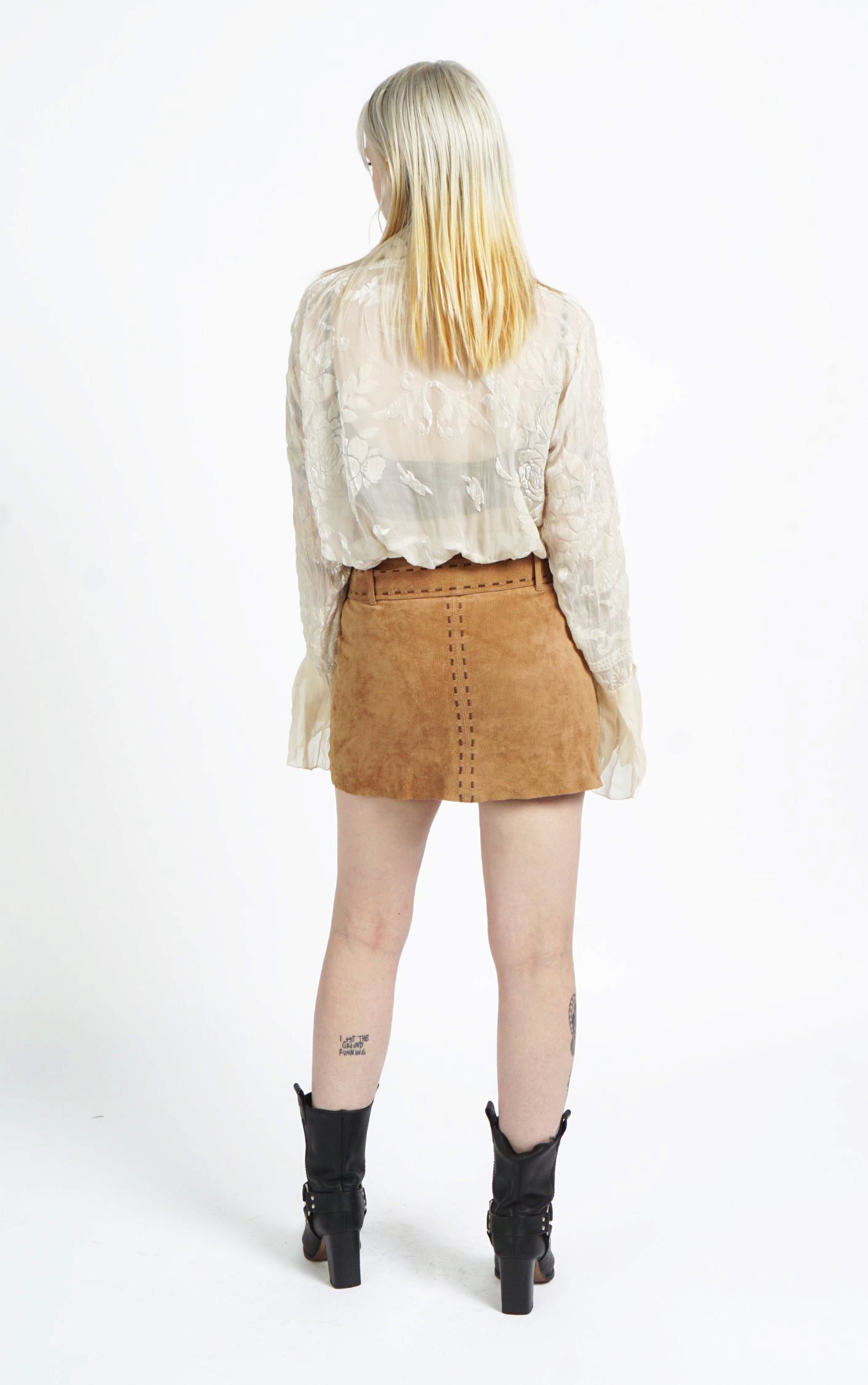 VINTAGE Y2K 2000s Camel Suede Belted Mini A-Line Skirt resellum