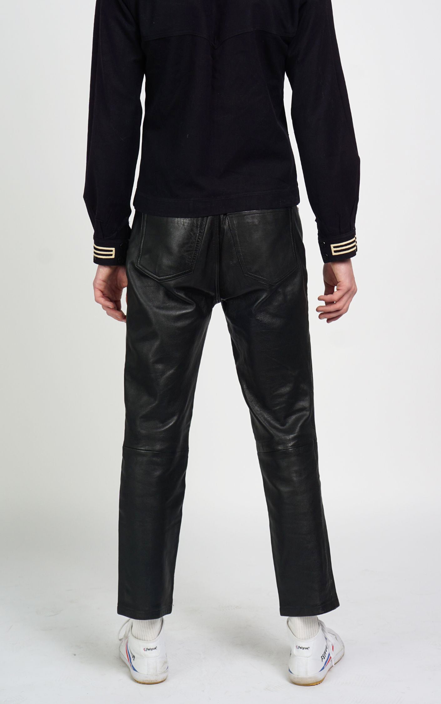 VINTAGE 90s Slim Fit Real Leather Black Pants resellum