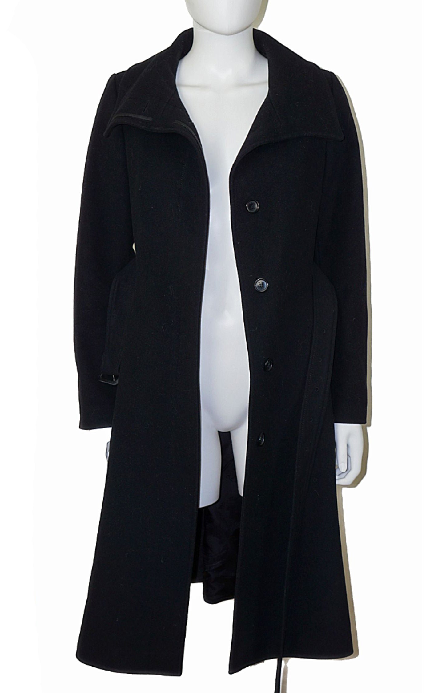BURBERRY London Wool Black Belted Coat resellum