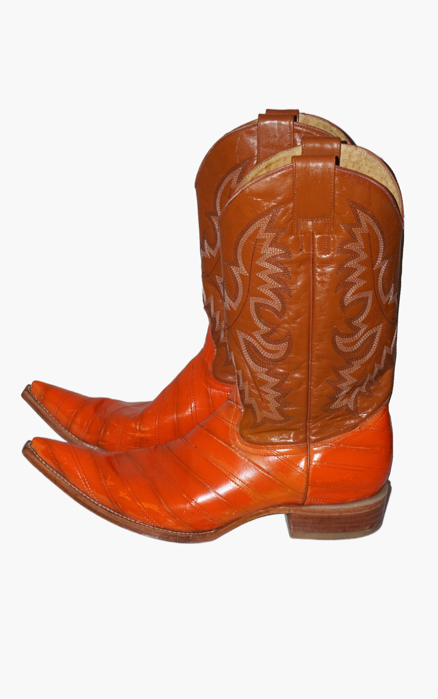 VINTAGE Orange Leather Western Cowboy Riding Boots resellum