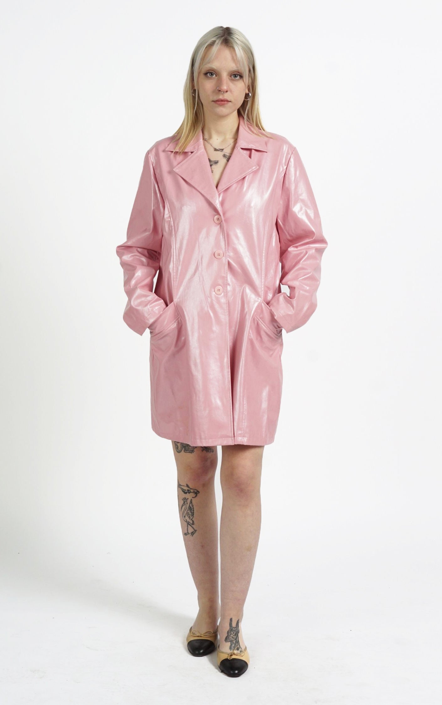 Y2K Baby Pink Nylon Barbiecore Button Down Coat Jacket resellum