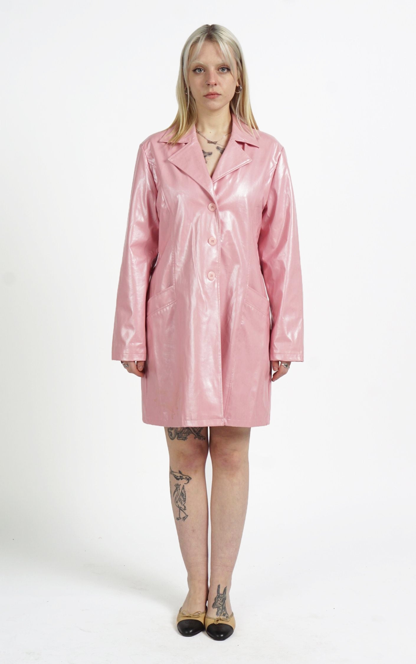 Y2K Baby Pink Nylon Barbiecore Button Down Coat Jacket resellum