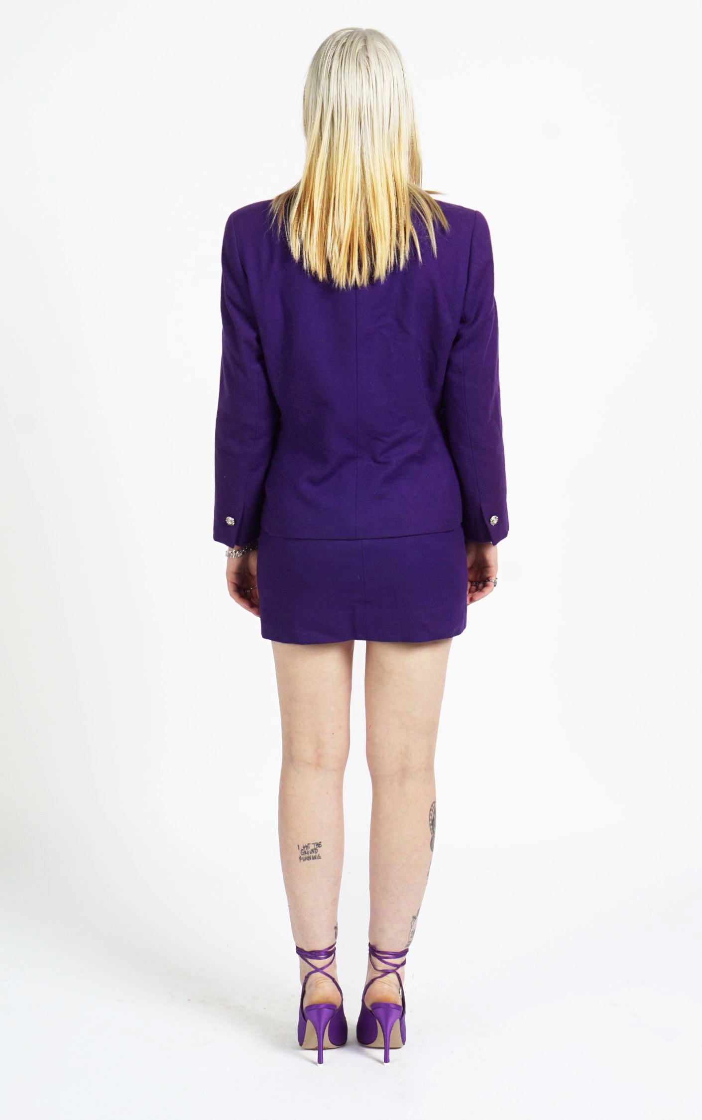 VINTAGE Purple Wool Skirt Blazer Suit Set resellum