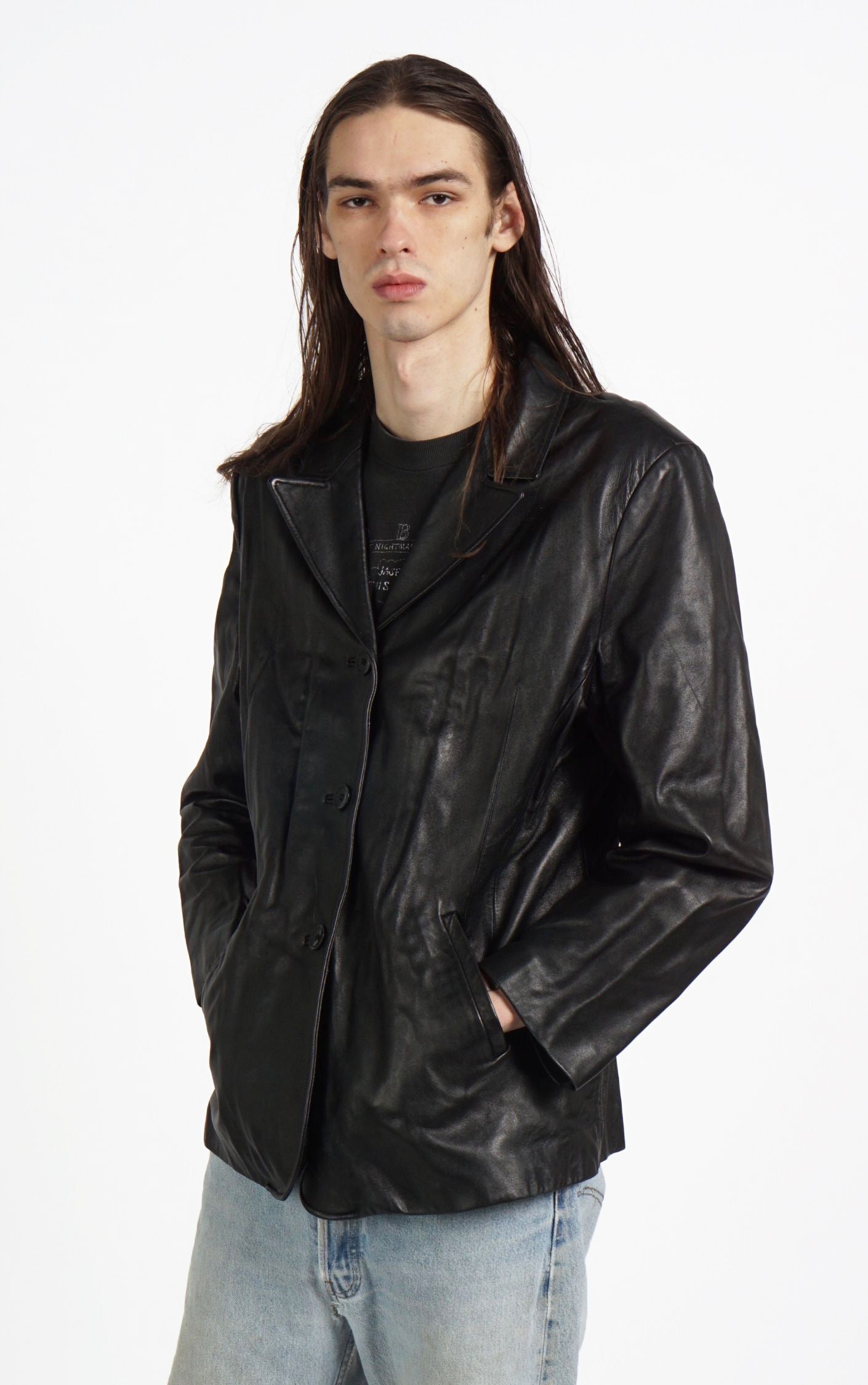 VINTAGE 90s Black Leather Button Down Classic Jacket resellum