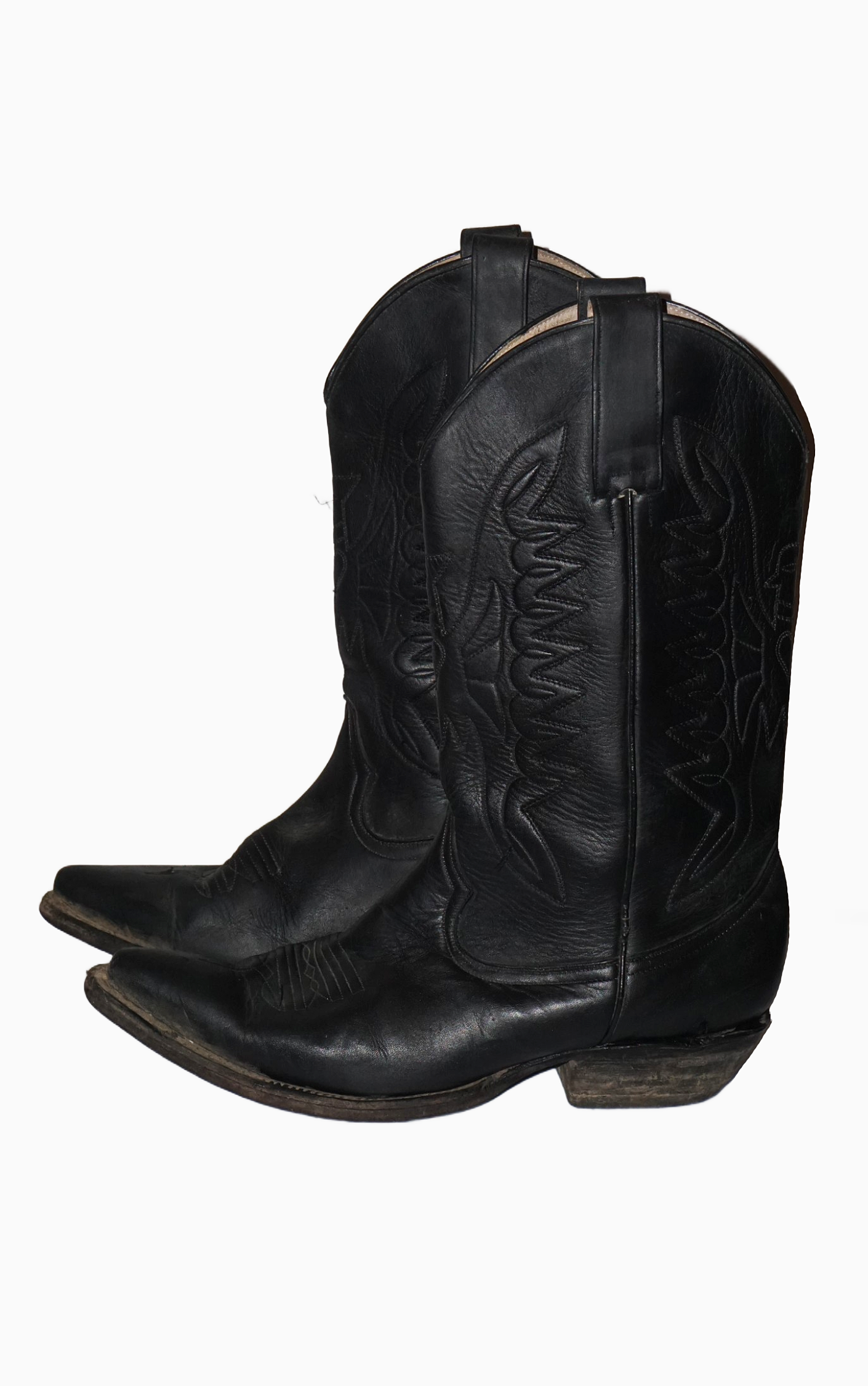 VINTAGE Black Leather Mid Calf Western Cowboy Riding Boots resellum