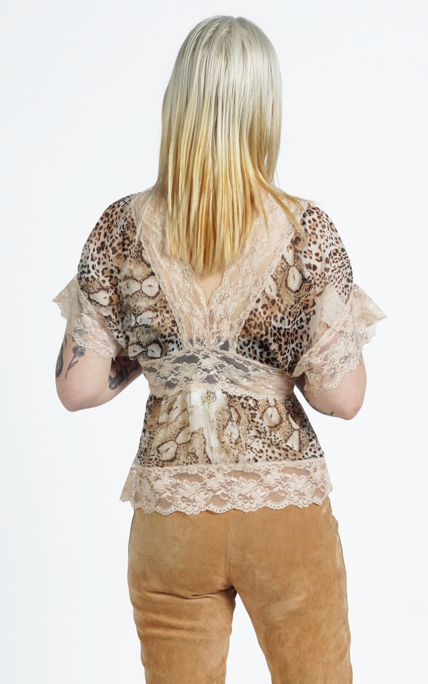 Y2K Leopard Cheetah Lace Sheer Mesh Button Down Top resellum