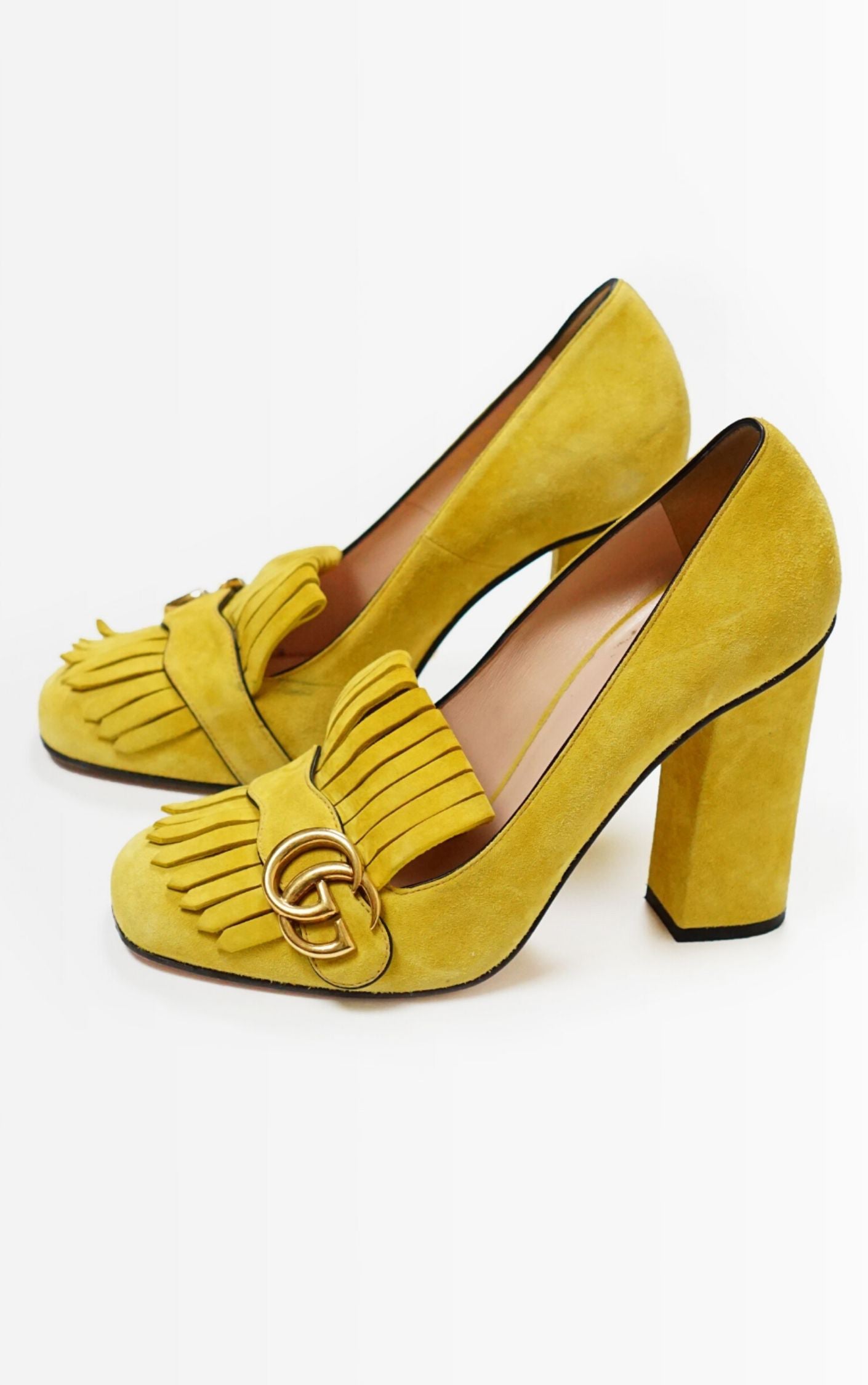 GUCCI Marmont Suede Yellow Loafer Pumps resellum