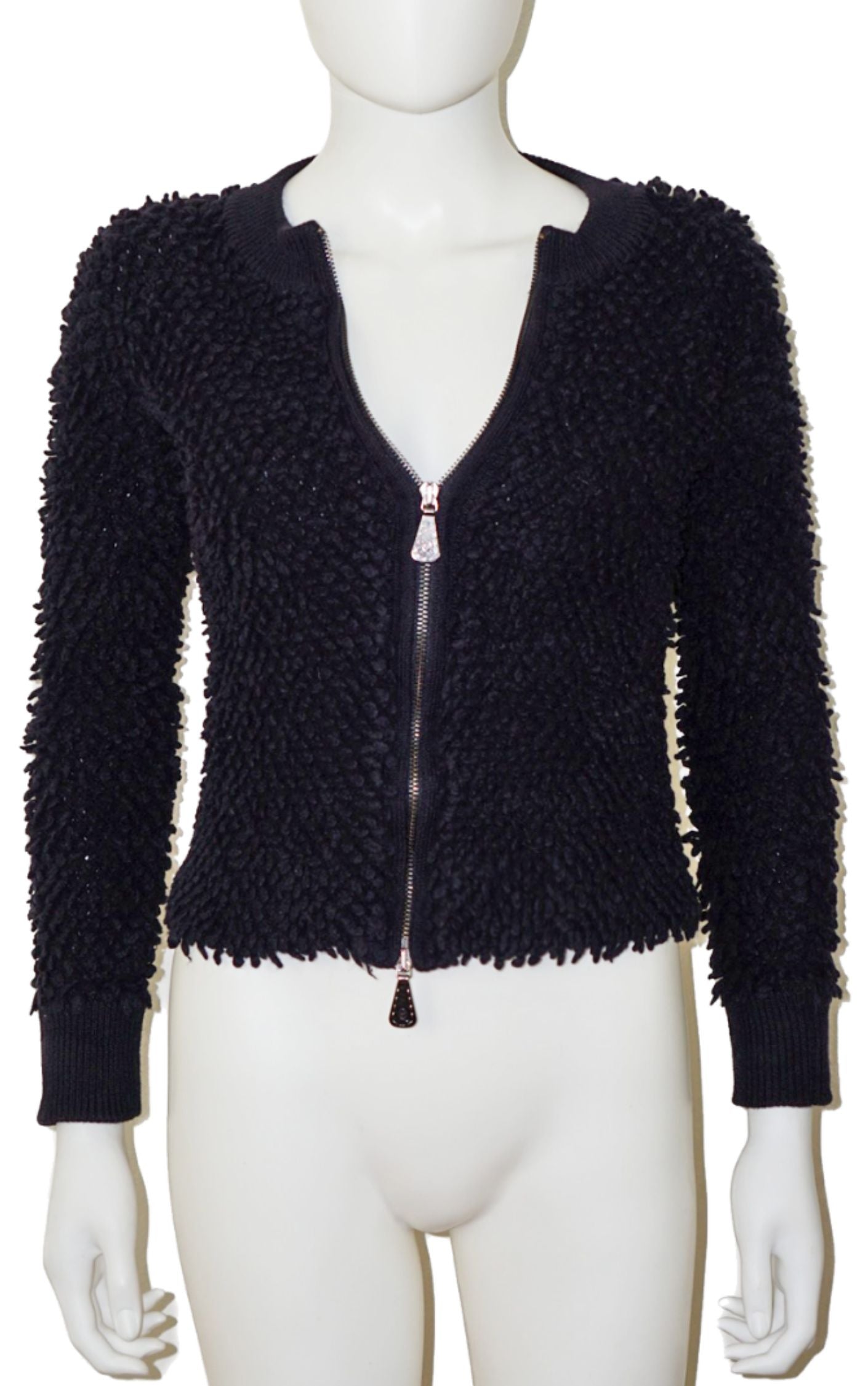 ALEXANDER MCQUEEN Black Teddy Loop Yarn Zip Wool Jacket resellum