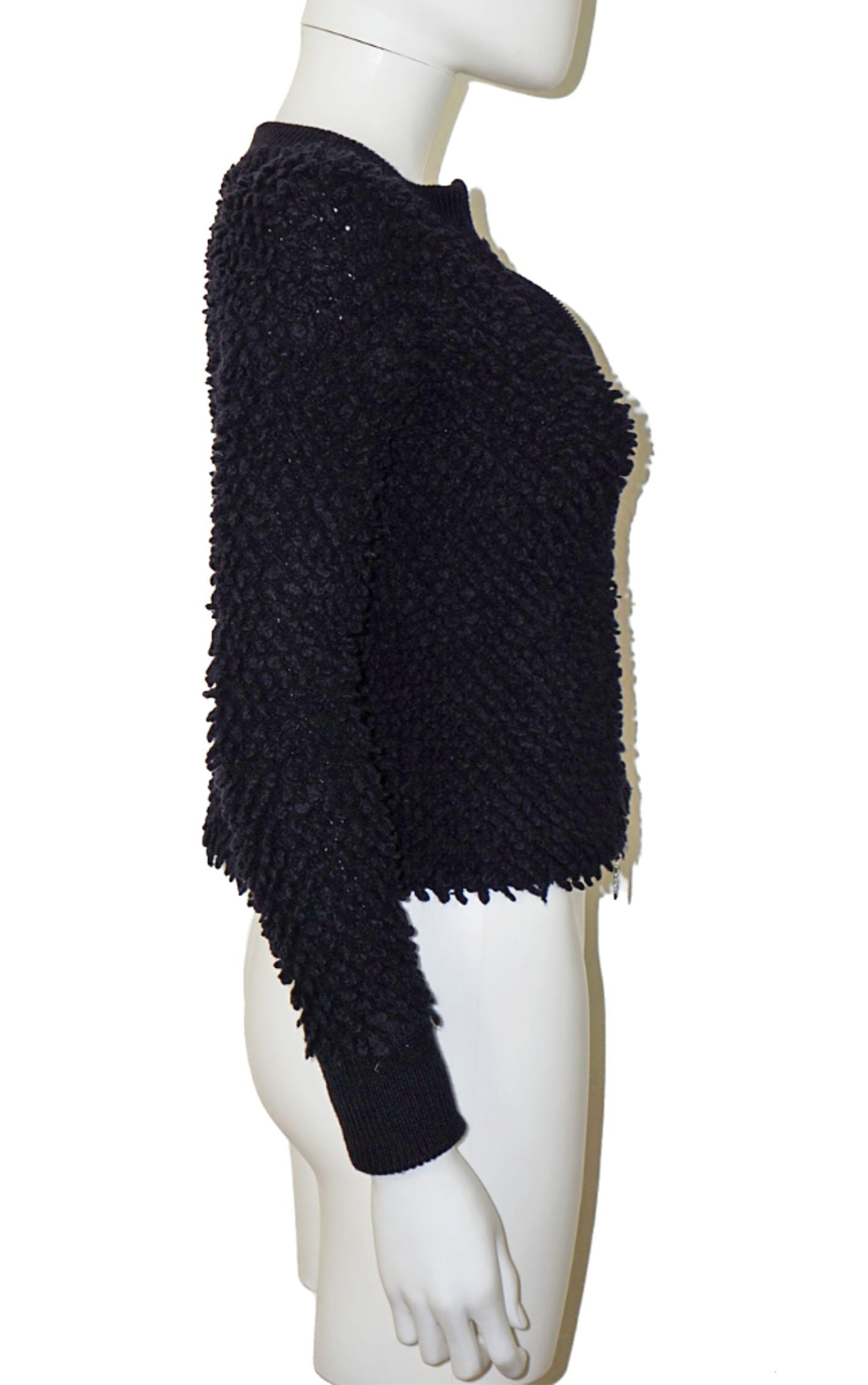 ALEXANDER MCQUEEN Black Teddy Loop Yarn Zip Wool Jacket resellum