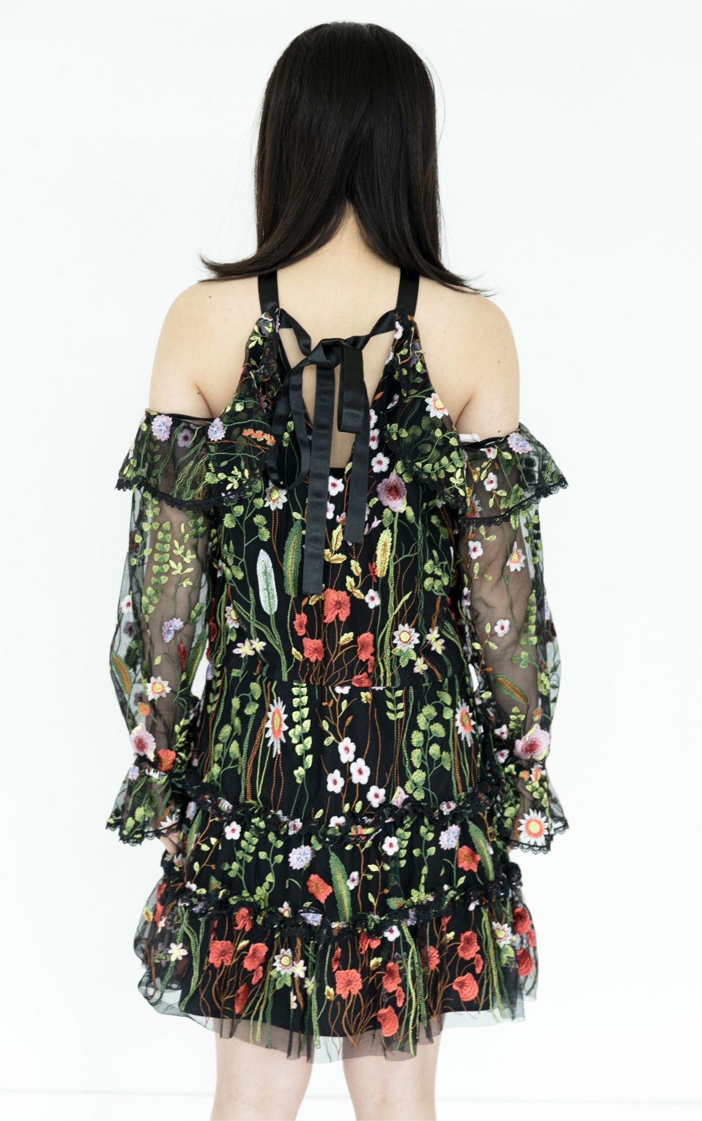 ALEXIS Floral Embroidered Open Shoulders Mini Dress RESELLUM