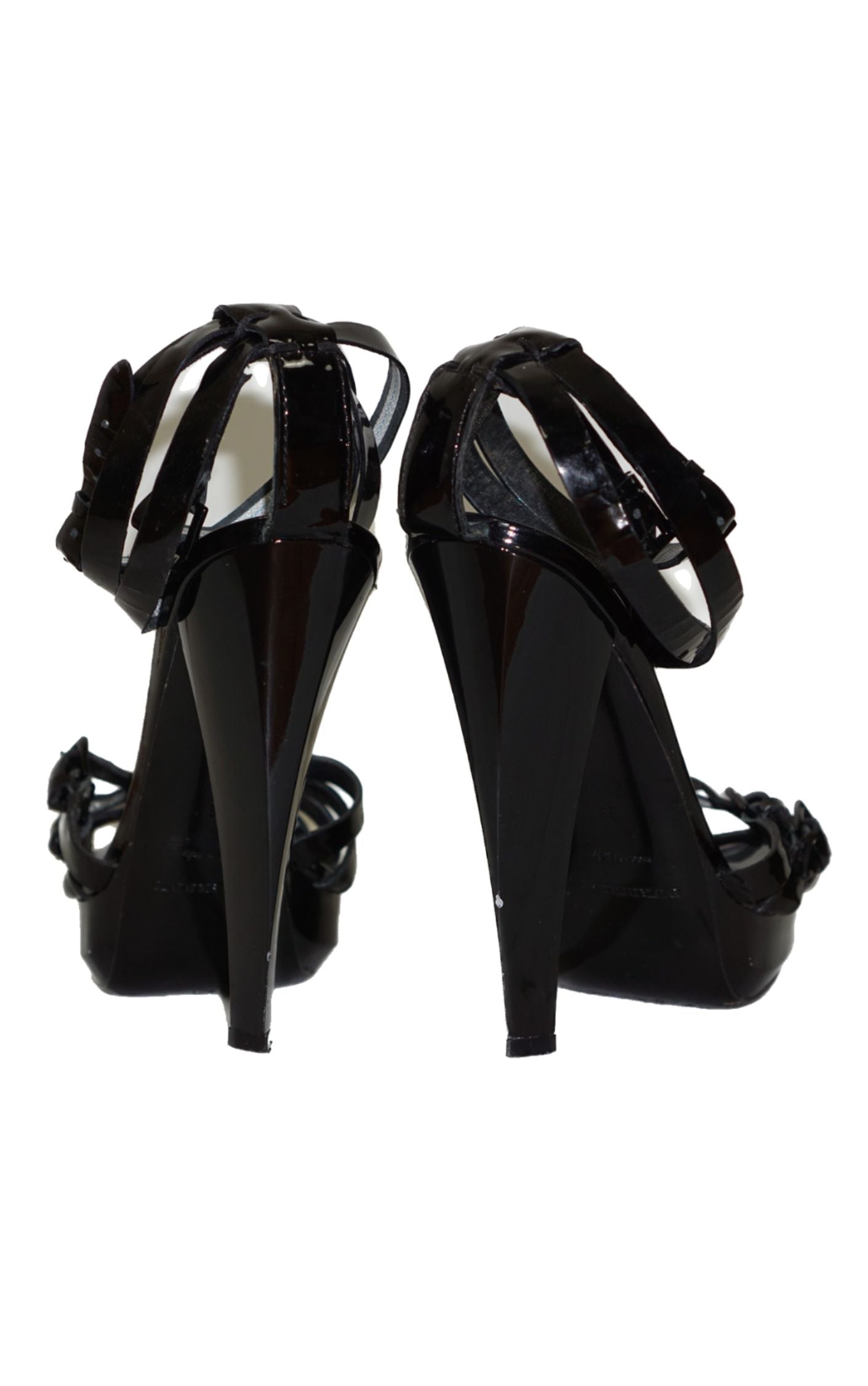 BURBERRY Black Patent Multi Strap Heeled Sandals resellum