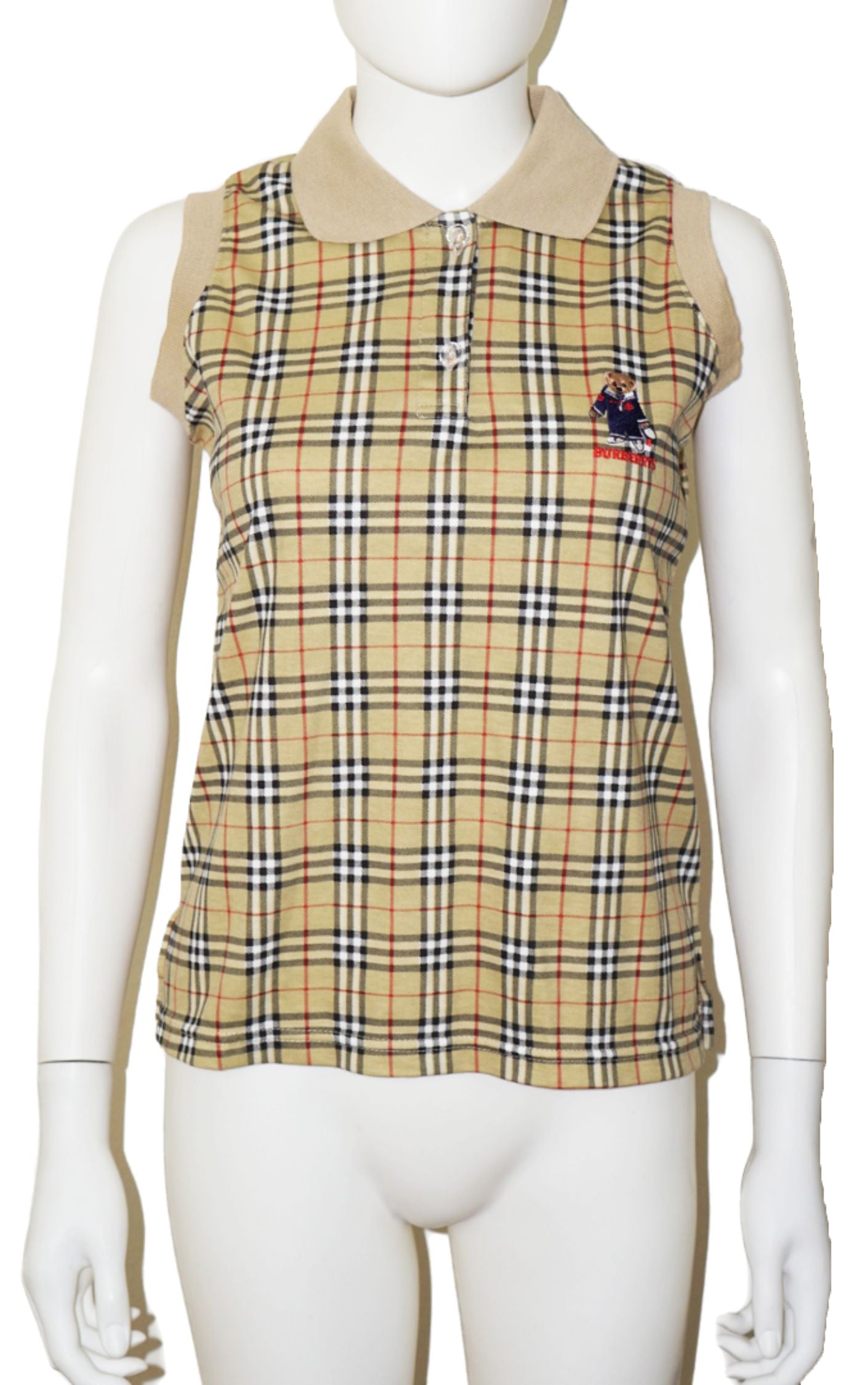 BURBERRY VTG Plaid Teddy Bear Polo Sleeveless T-Shirt resellum