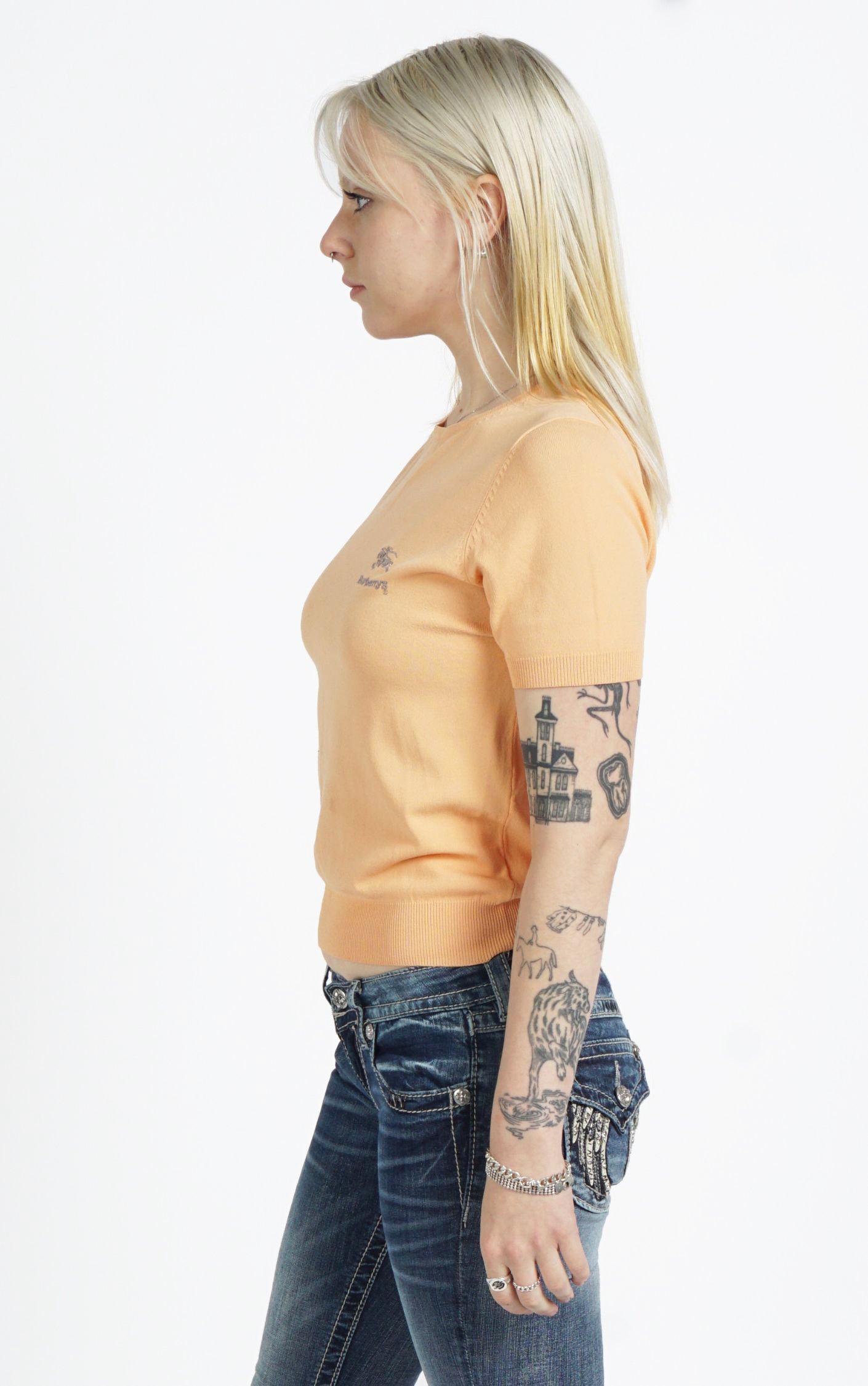 BURBERRY VTG Burberrys Peach Short Sleeve Knit Top resellum
