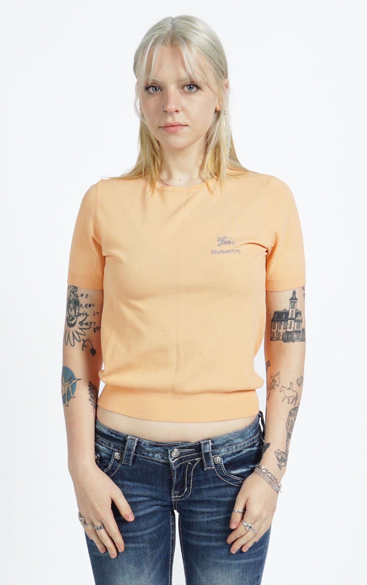 BURBERRY VTG Burberrys Peach Short Sleeve Knit Top resellum