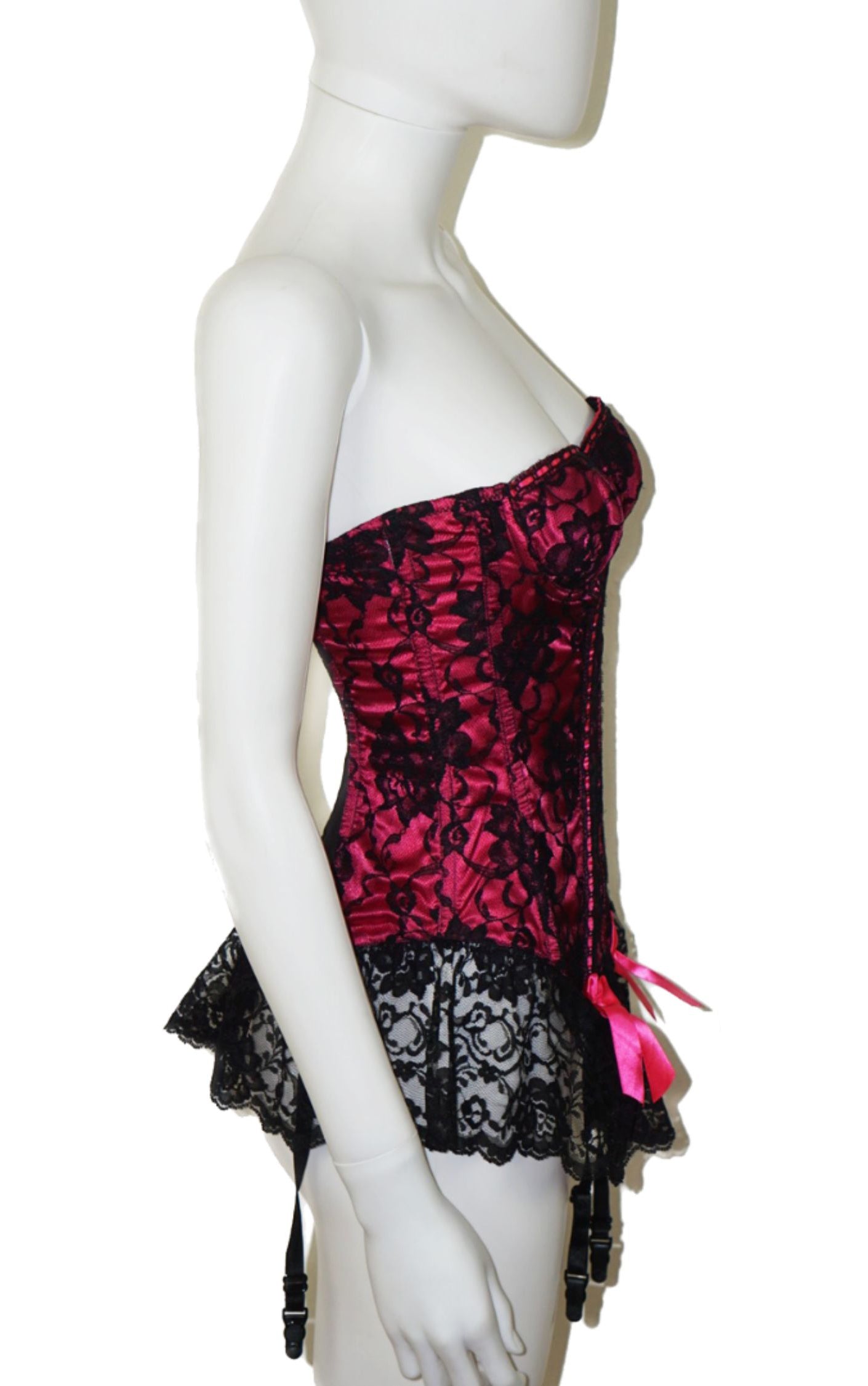 Black Pink Lace Garter Corset Bustier resellum