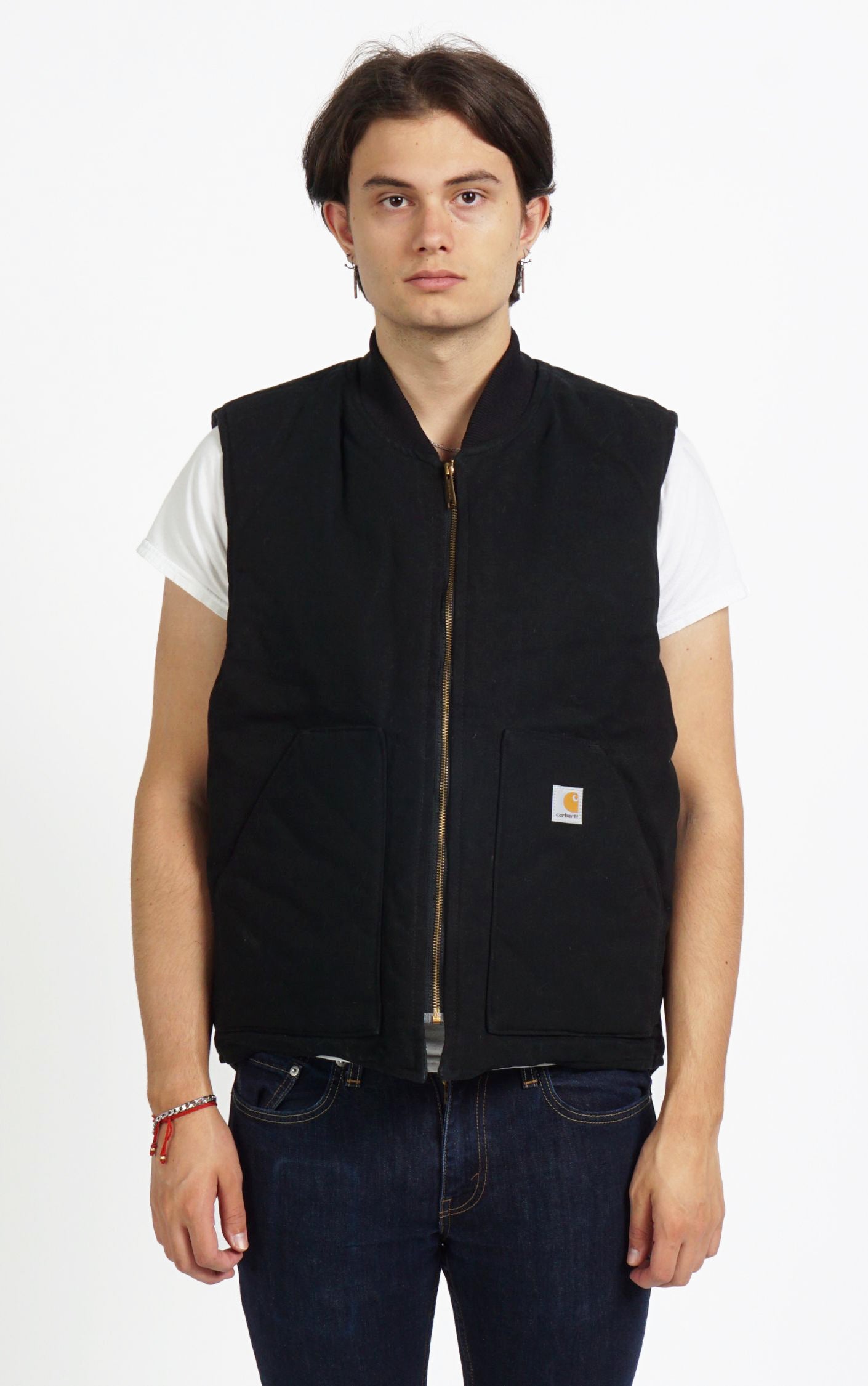 CARHARTT Logo Black Workwear Cotton Zip Up Vest resellum