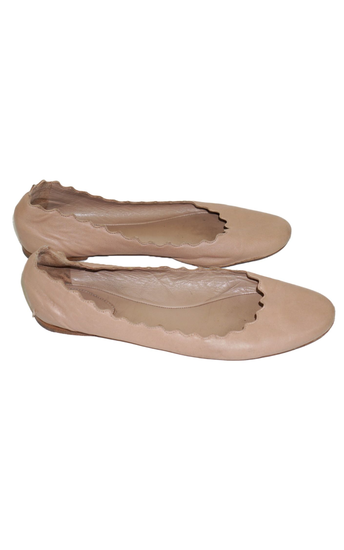 CHLOE Lauren Scalloped Beige Leather Flats resellum