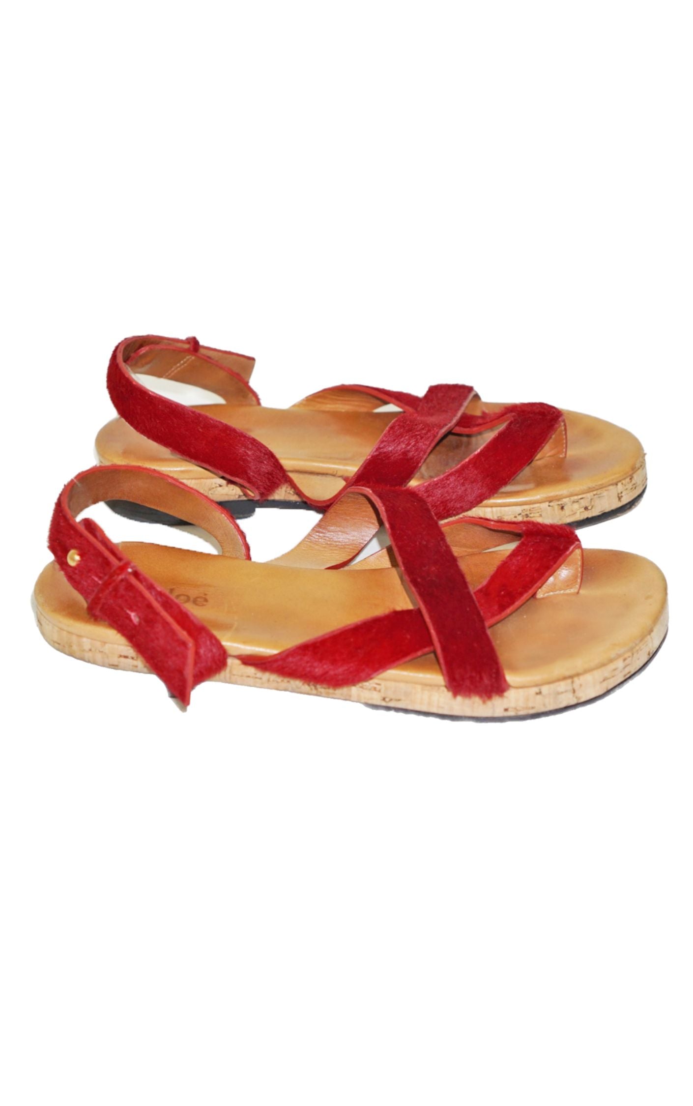 CHLOE Red Pony Hair Thong Slingback Flat Sandals resellum