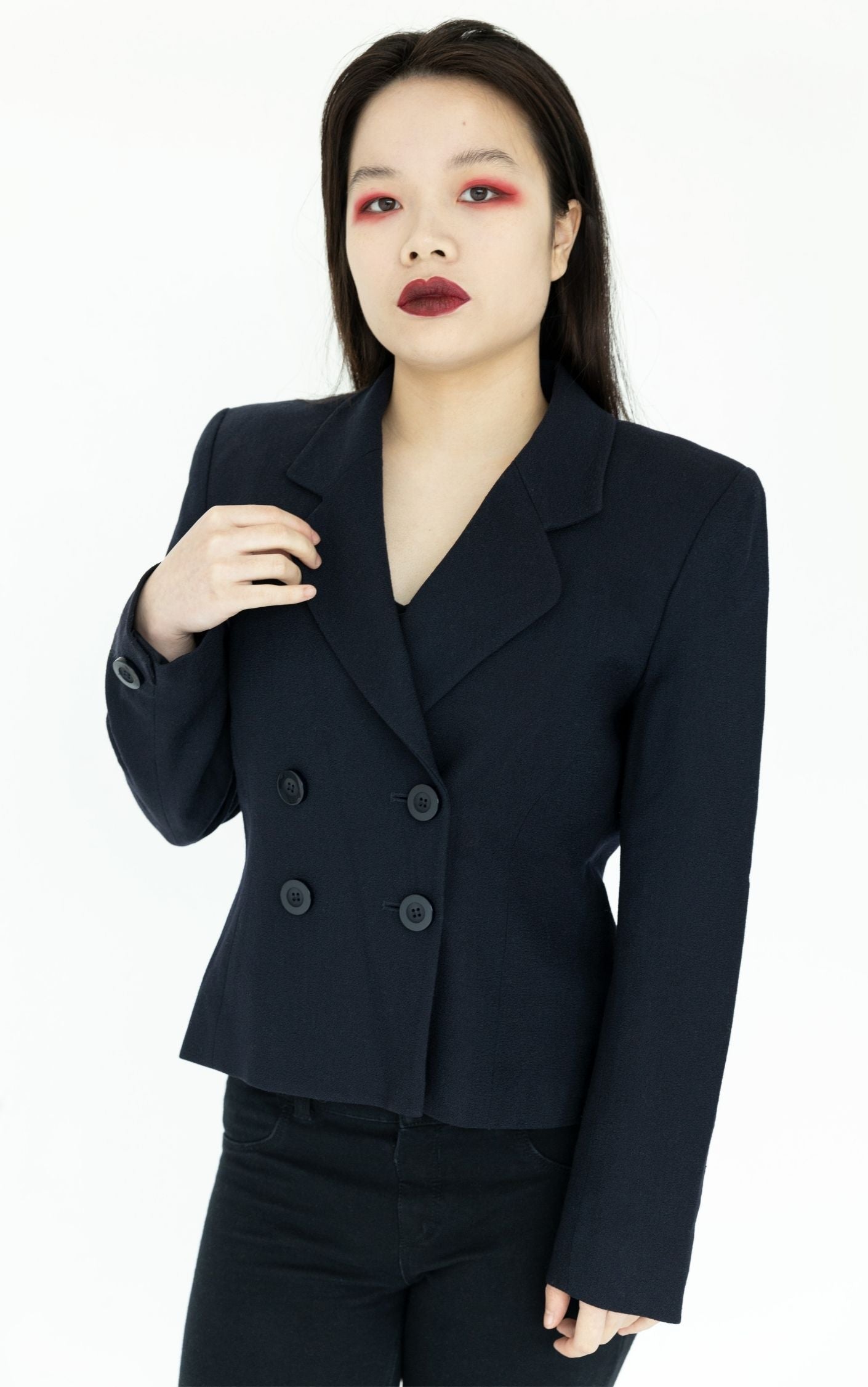 CHRISTIAN DIOR Vintage Navy Double Breasted Wool Blazer RESELLUM
