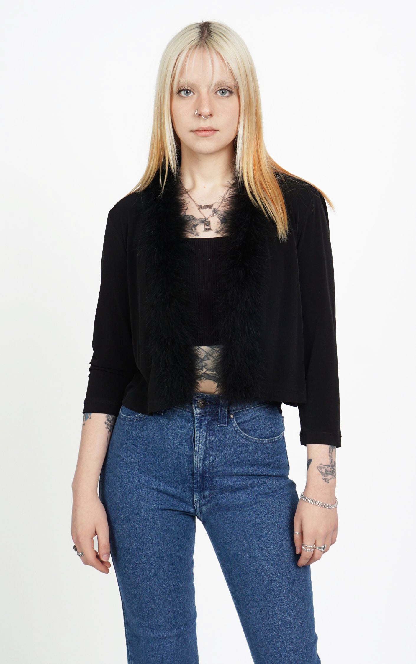 Calvin Klein Y2K Feather Sheer Bolero Top resellum