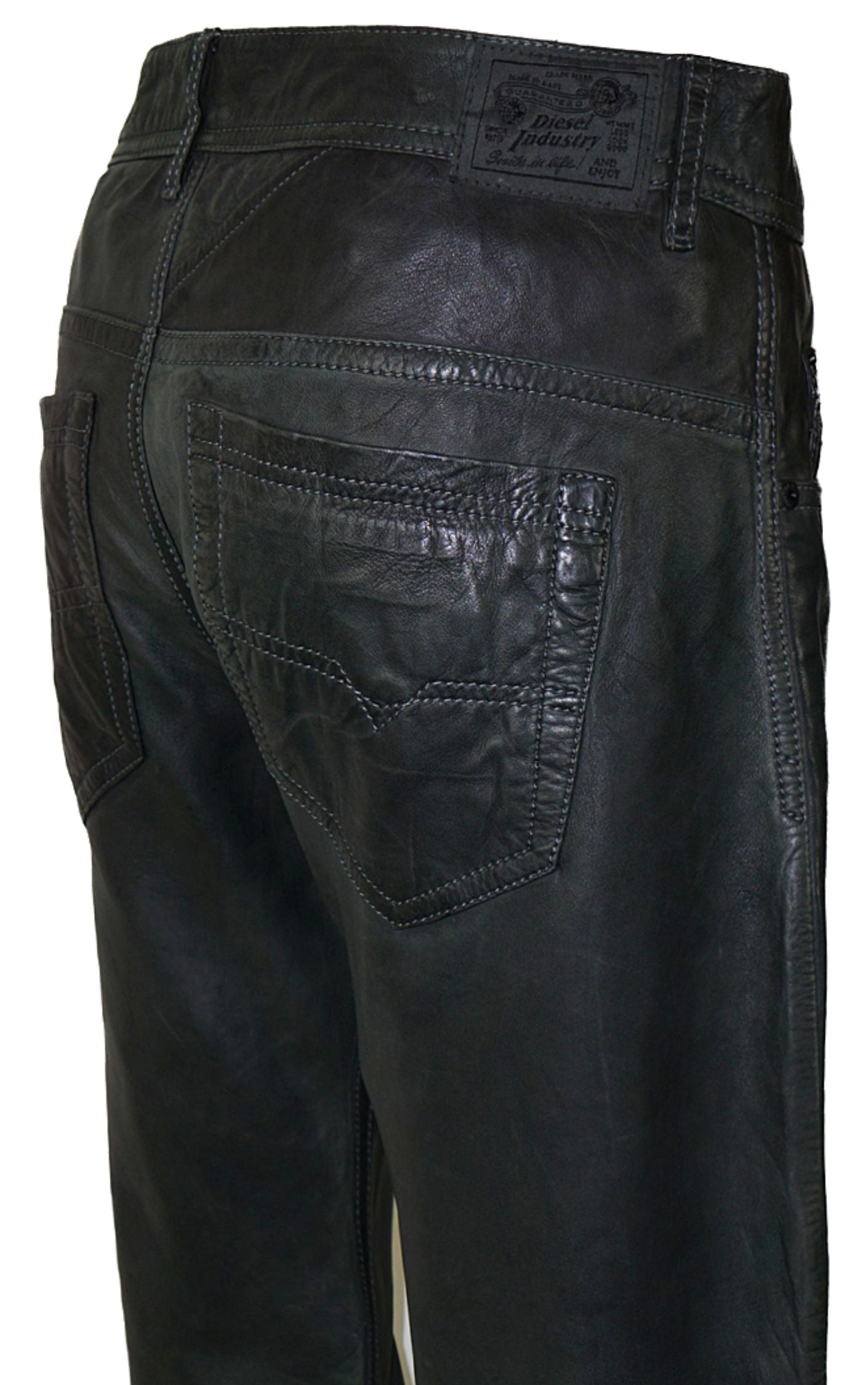 DIESEL Real Leather Straight Leg Black Pants resellum