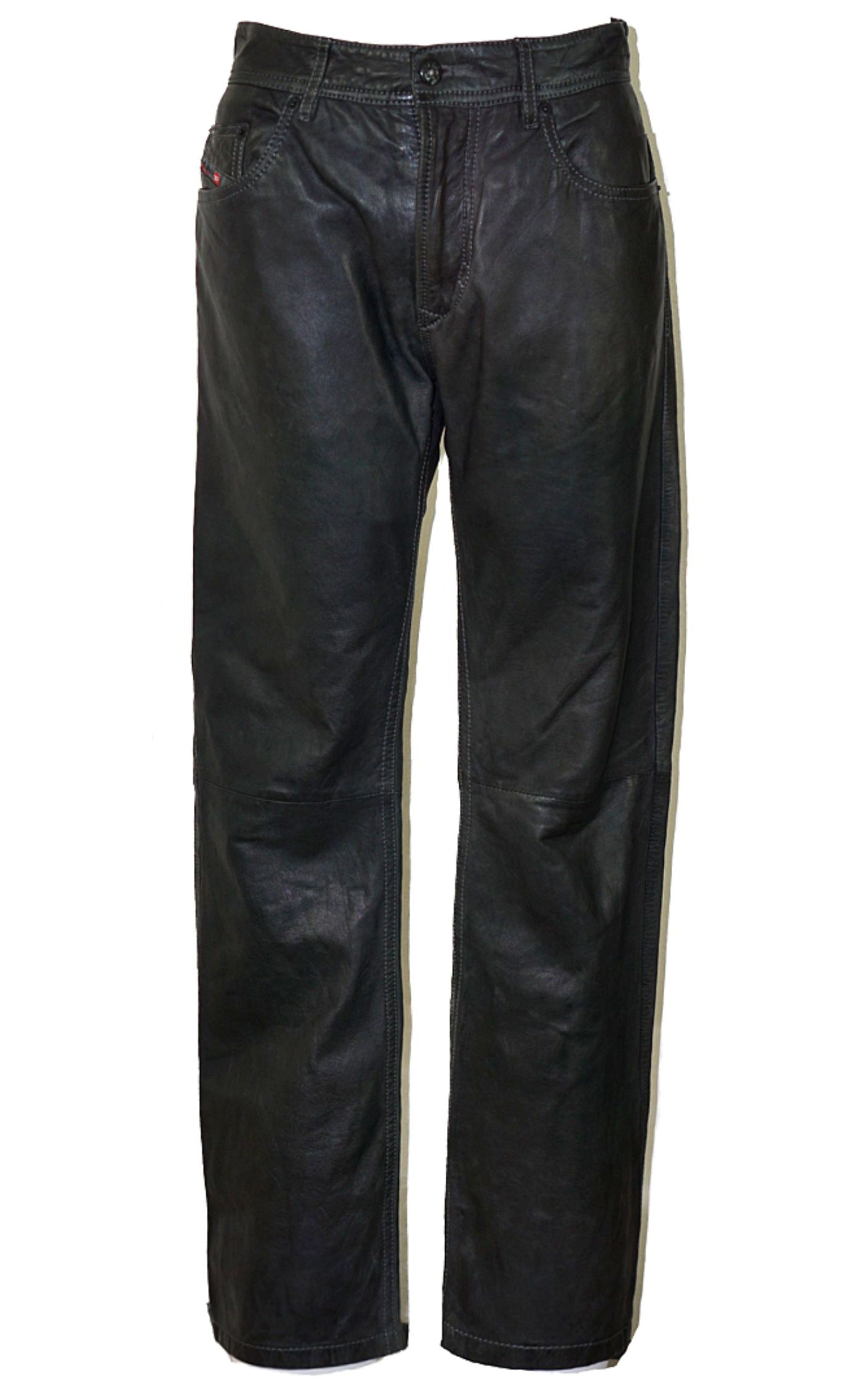 DIESEL Real Leather Straight Leg Black Pants resellum