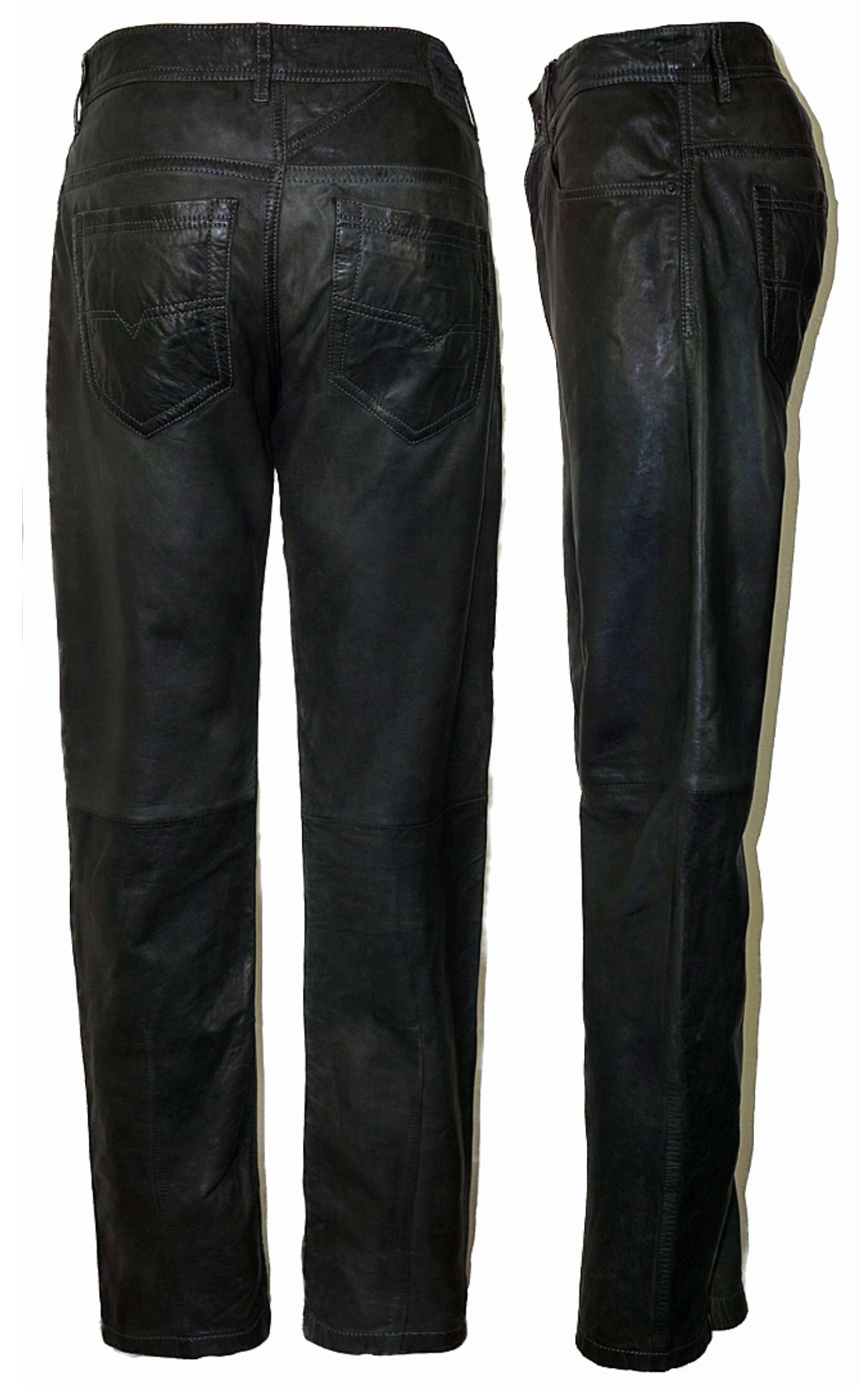 DIESEL Real Leather Straight Leg Black Pants resellum