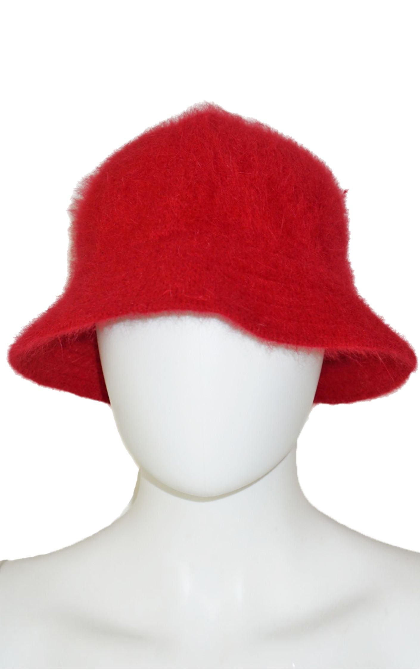 DNY Red Angora Fuzzy Fluffy Bucket Hat resellum