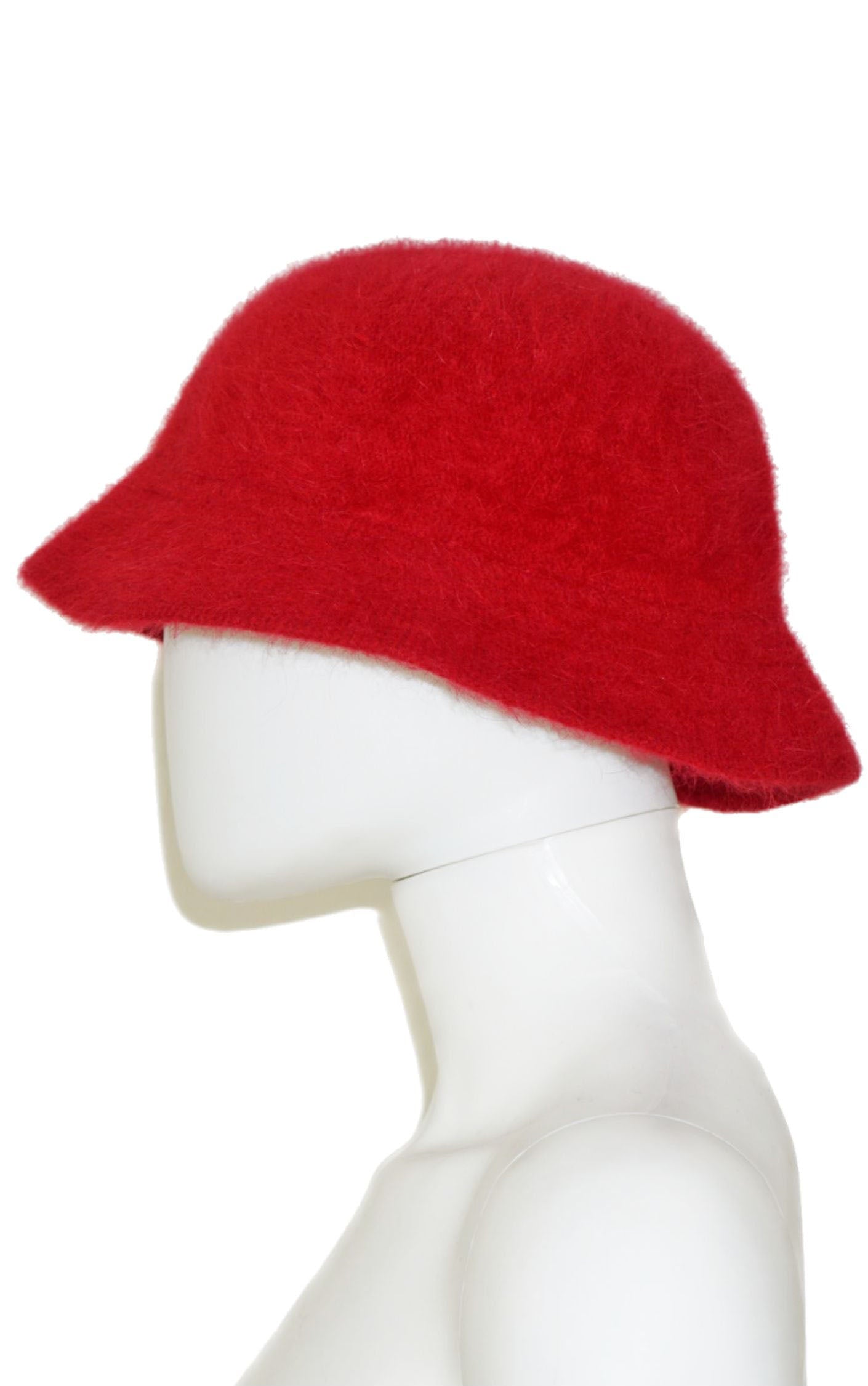 DNY Red Angora Fuzzy Fluffy Bucket Hat resellum
