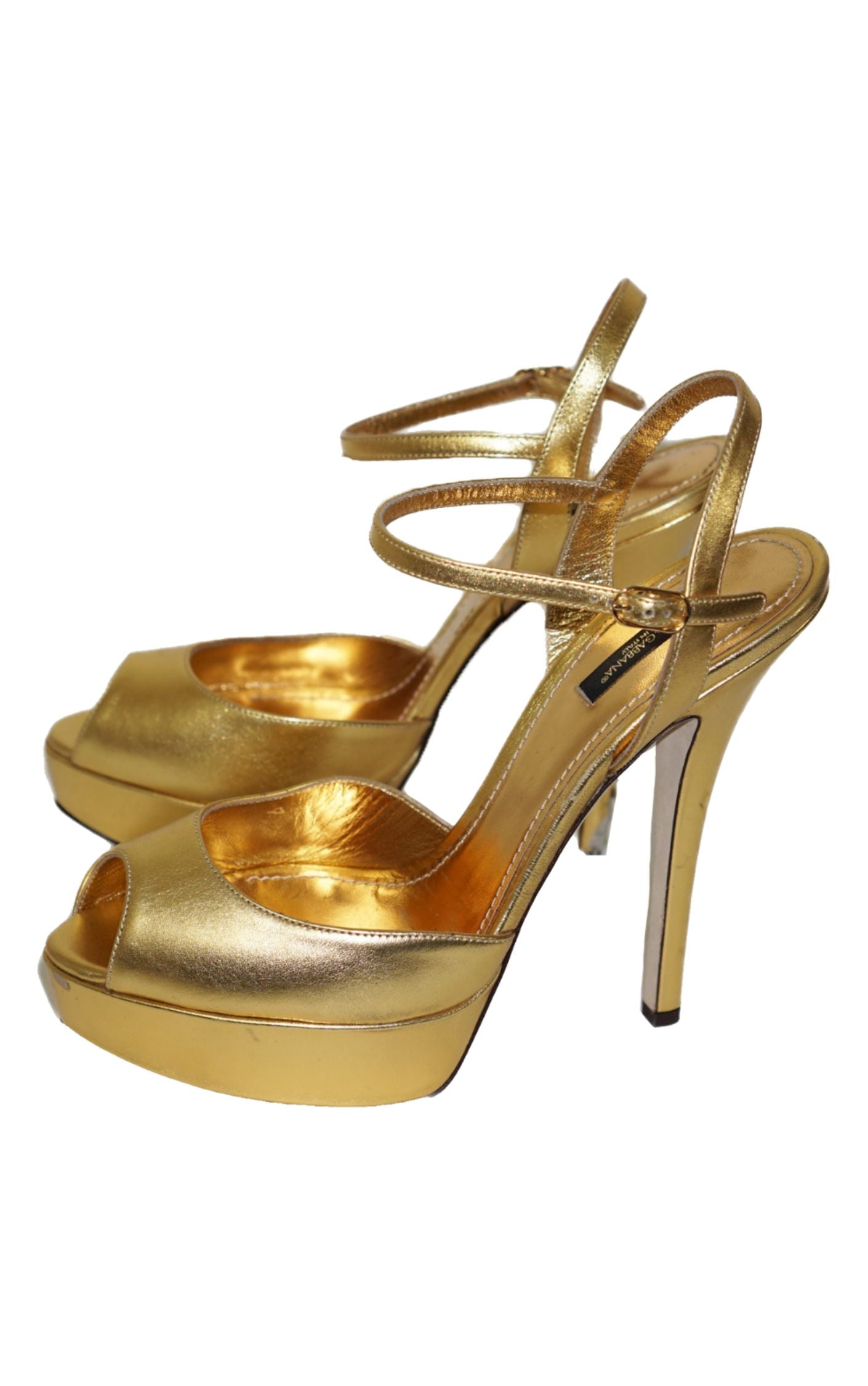 DOLCE & GABBANA Gold Peep Toe Heeled Sandals resellum