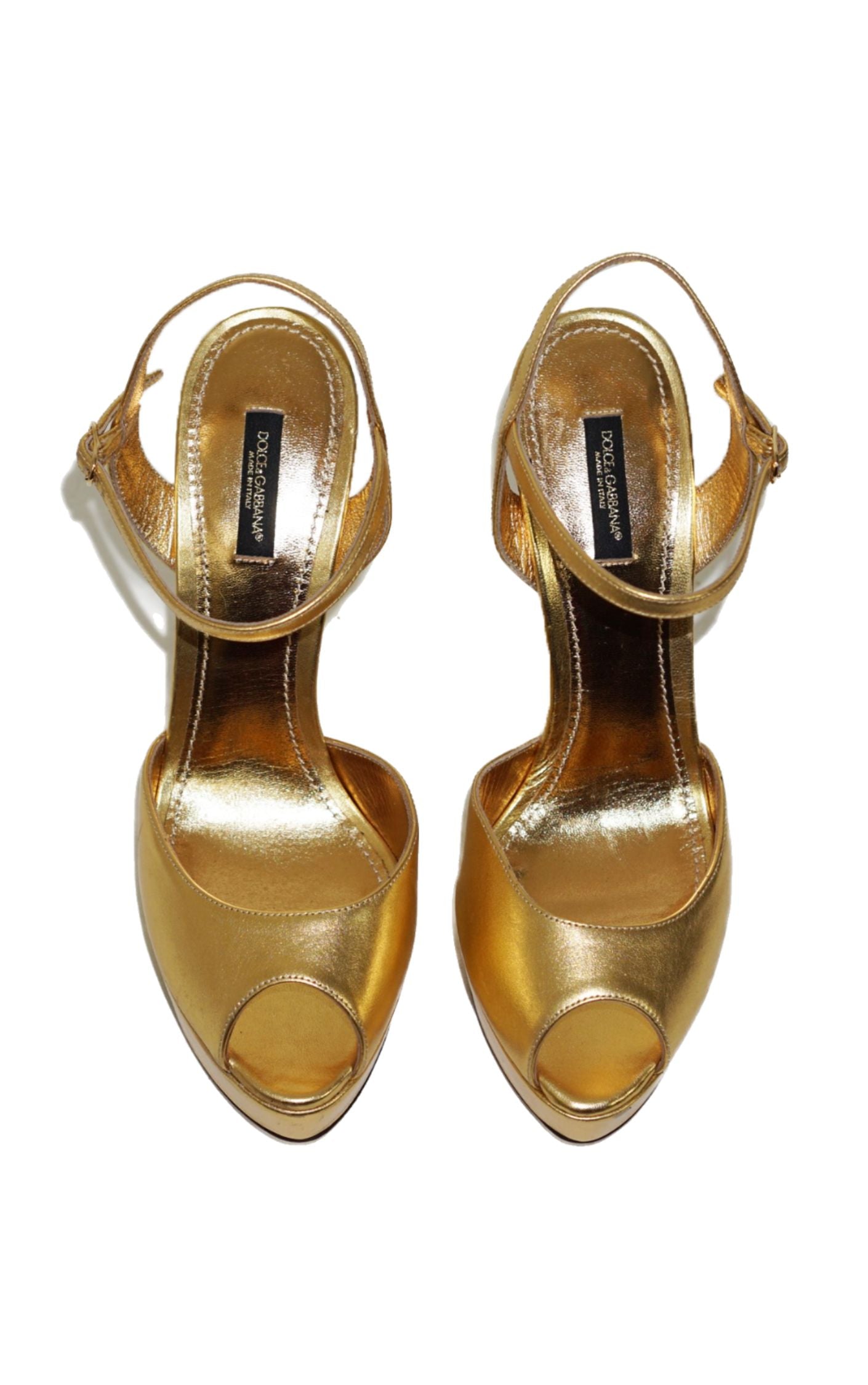 DOLCE & GABBANA Gold Peep Toe Heeled Sandals resellum