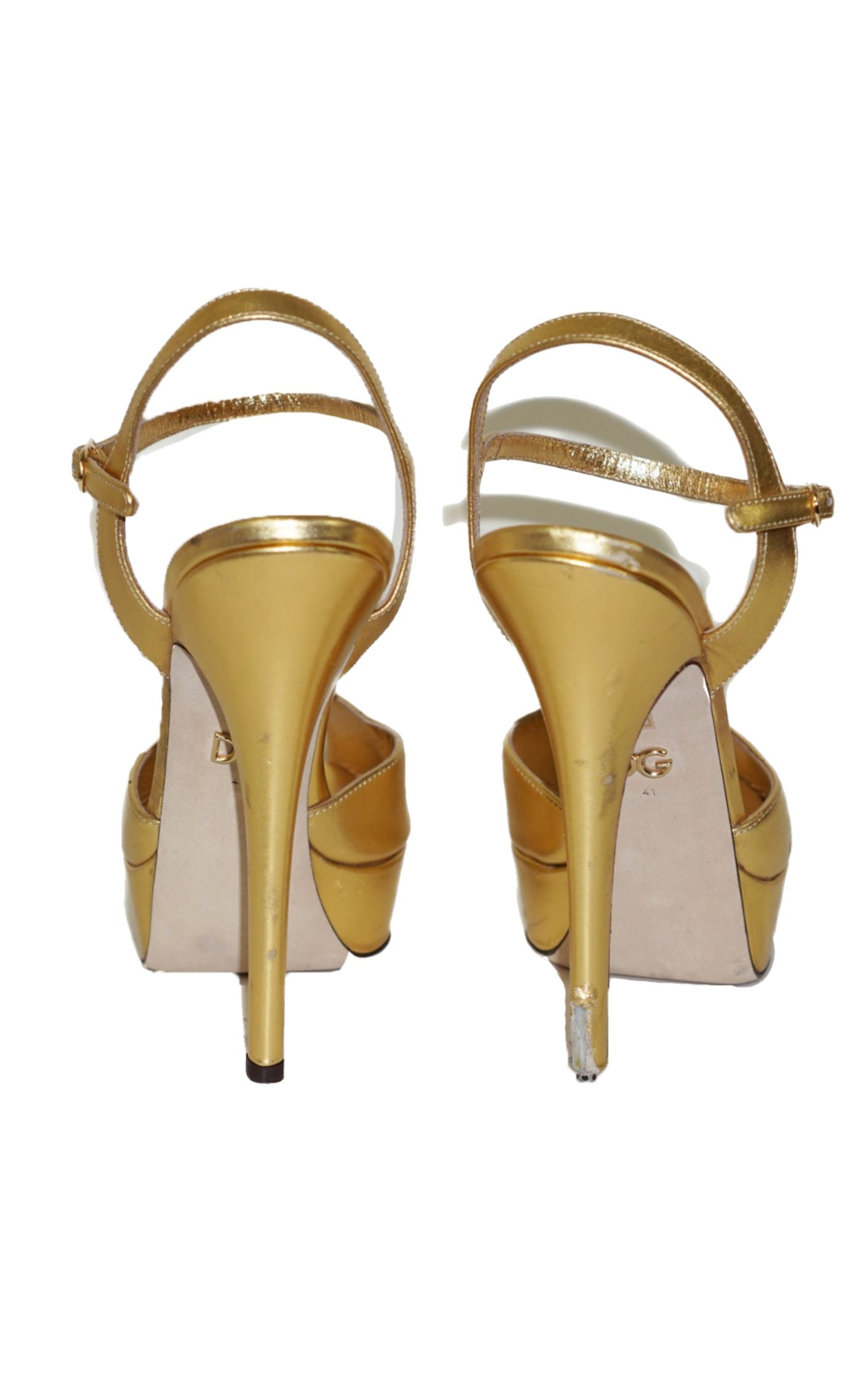DOLCE & GABBANA Gold Peep Toe Heeled Sandals resellum