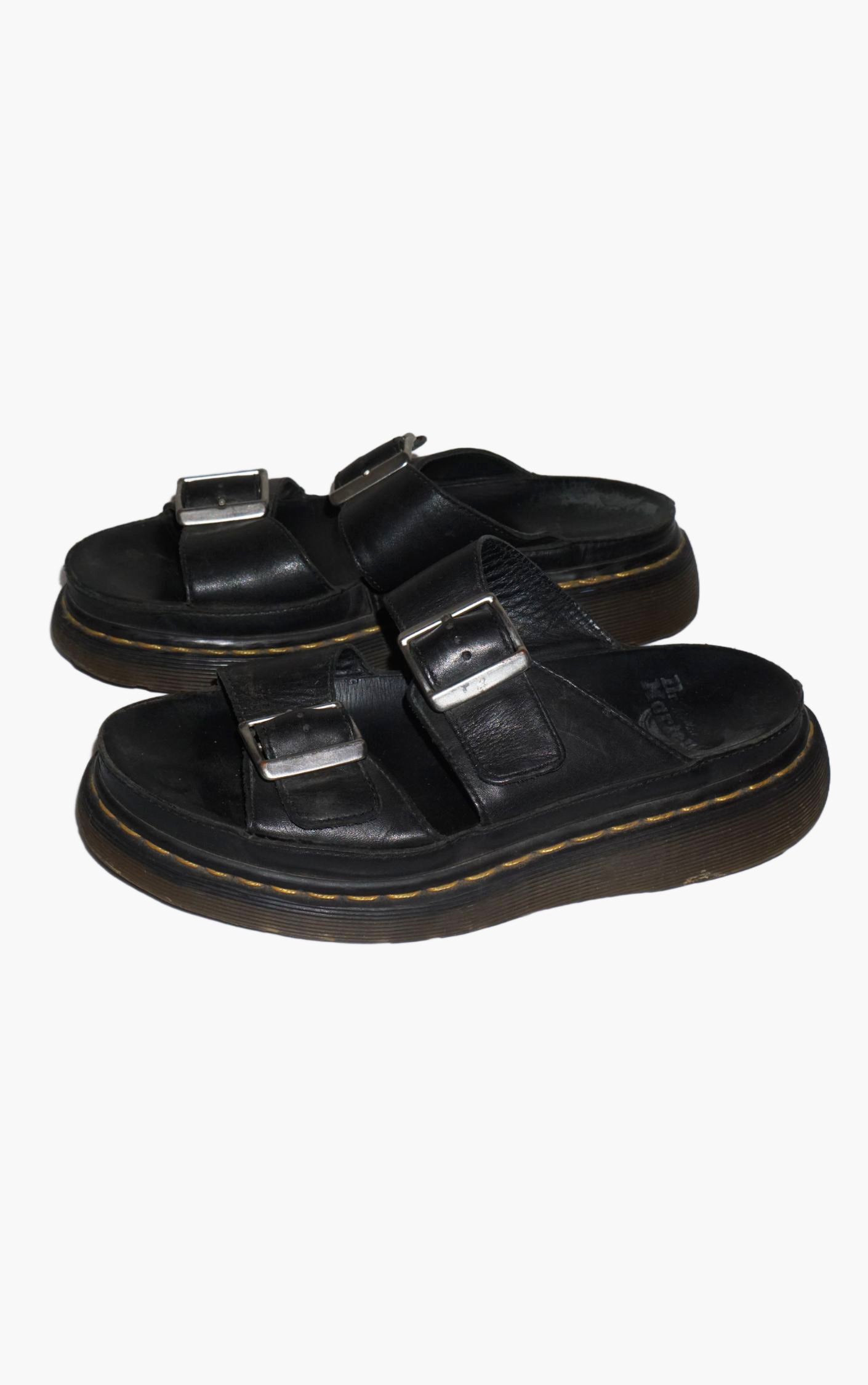 DR.MARTENS Leather Buckle Platform Slide Sandals resellum