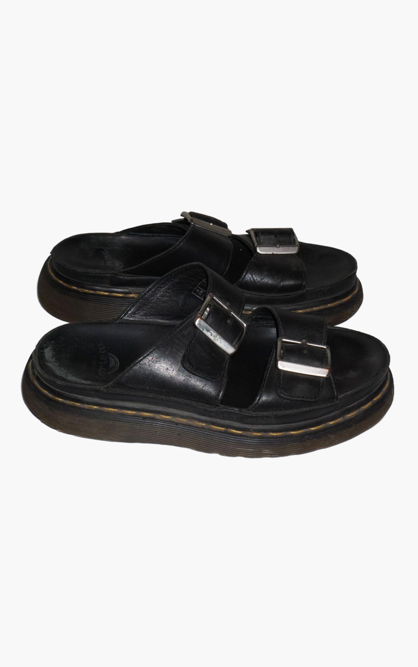 DR.MARTENS Leather Buckle Platform Slide Sandals resellum