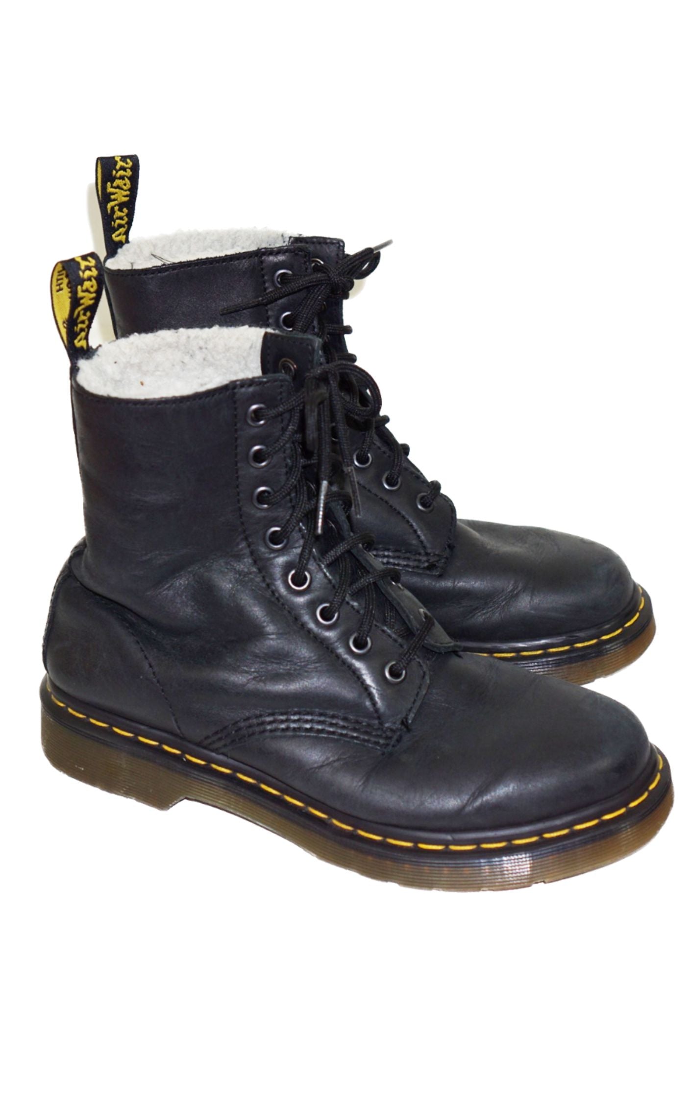 DR. MARTENS Serena Fur Lined Black Boots resellum