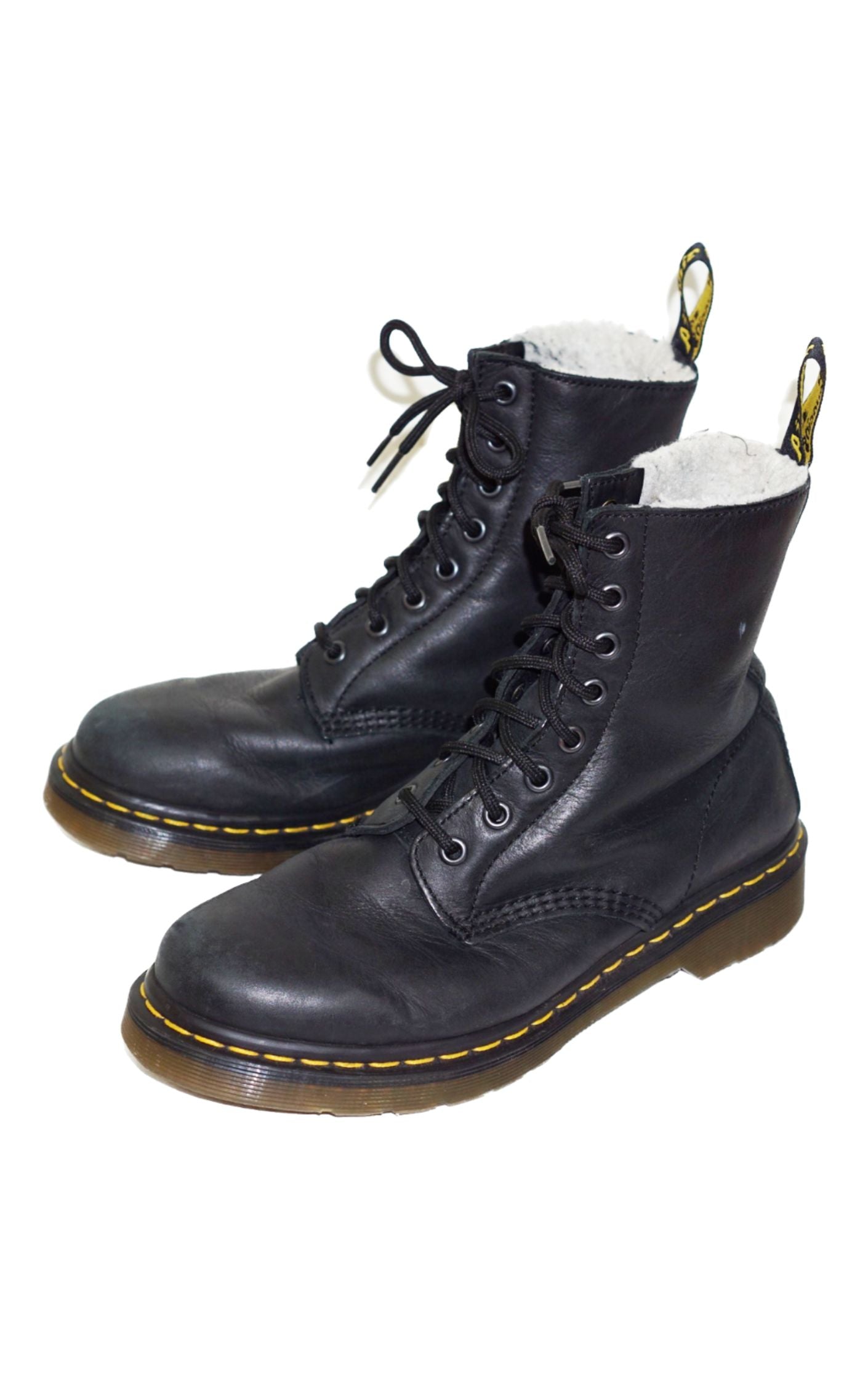 DR. MARTENS Serena Fur Lined Black Boots resellum