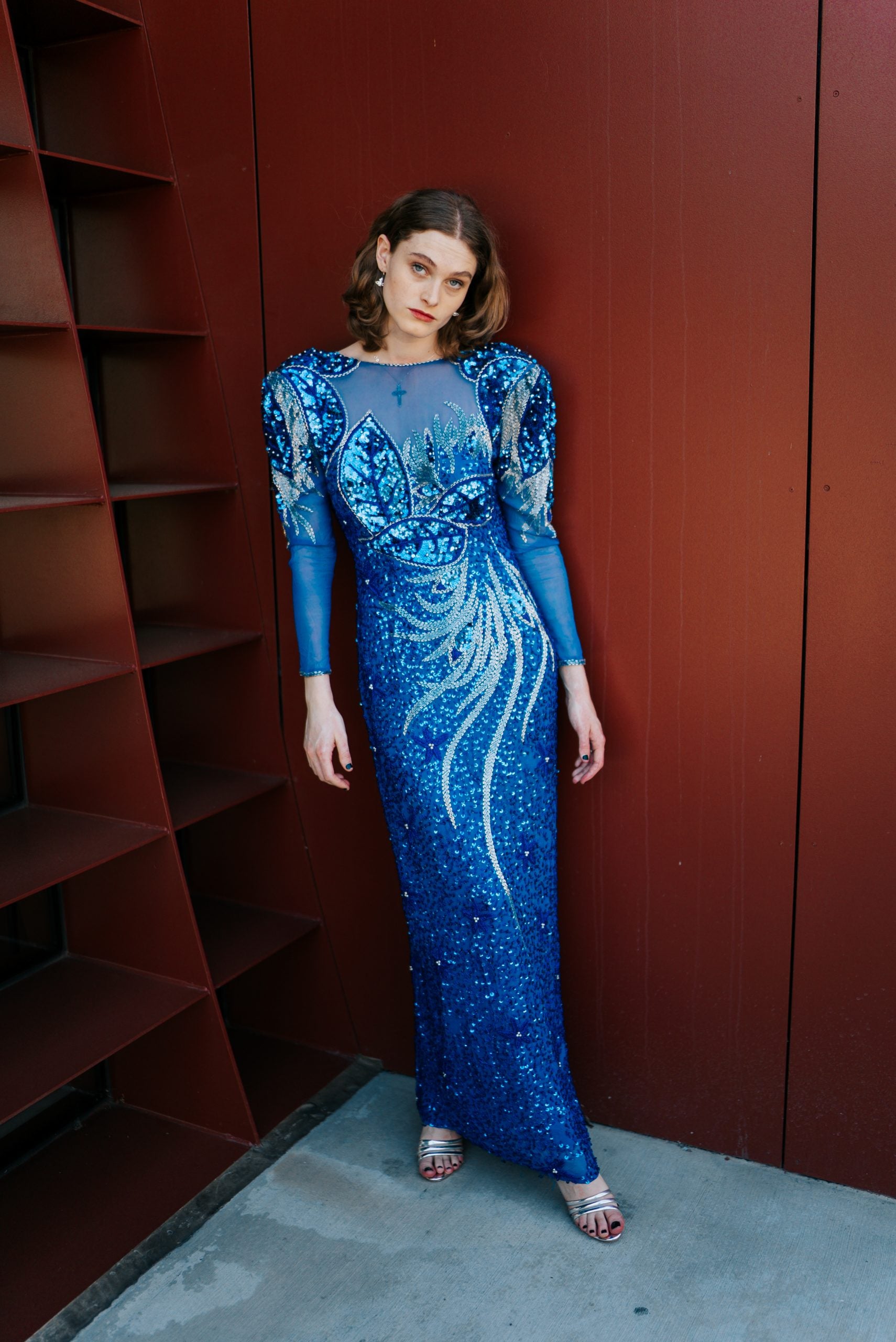VINTAGE Blue Sequin Maxi Dress