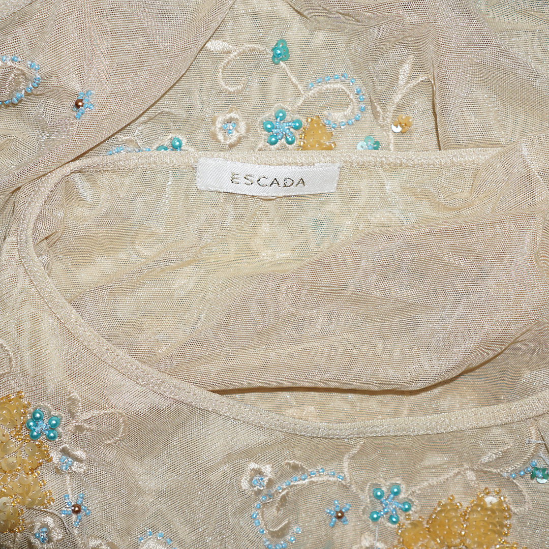 ESCADA Sequin Beaded Floral Ivory Top
