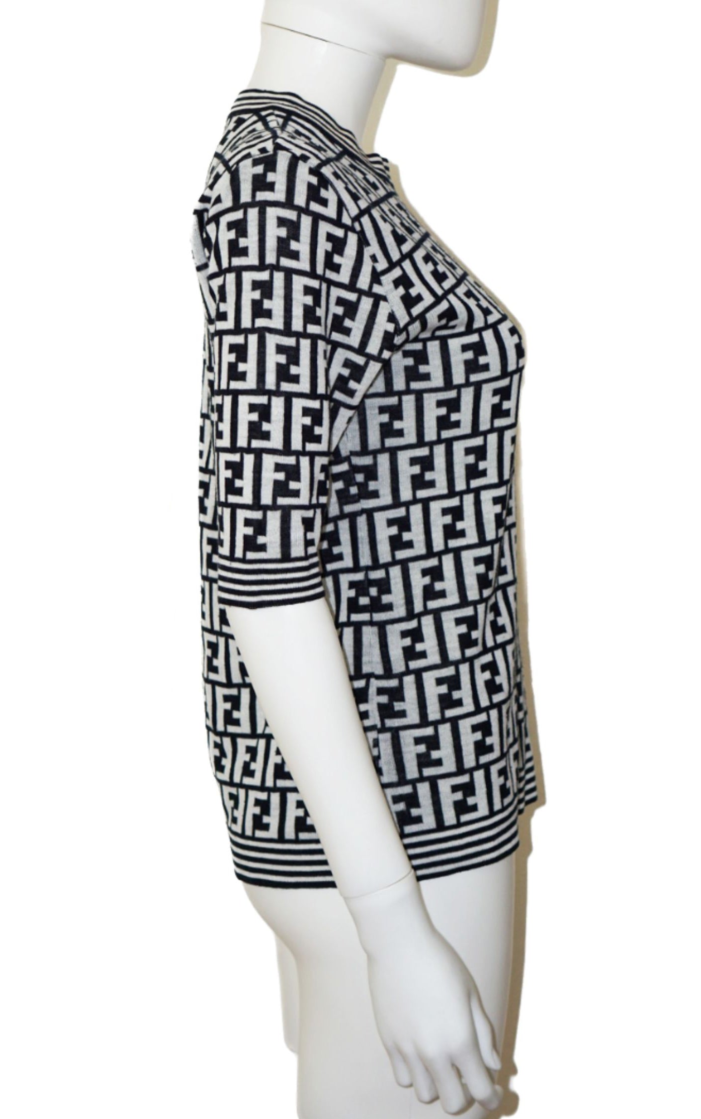 FENDI Logo FF Monogram Knit Short Sleeve Top resellum