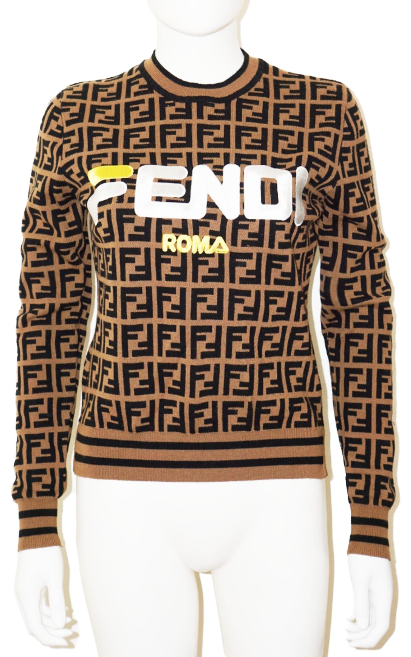 FENDI Roma Logo Monogram Embroidered Wool Sweater resellum