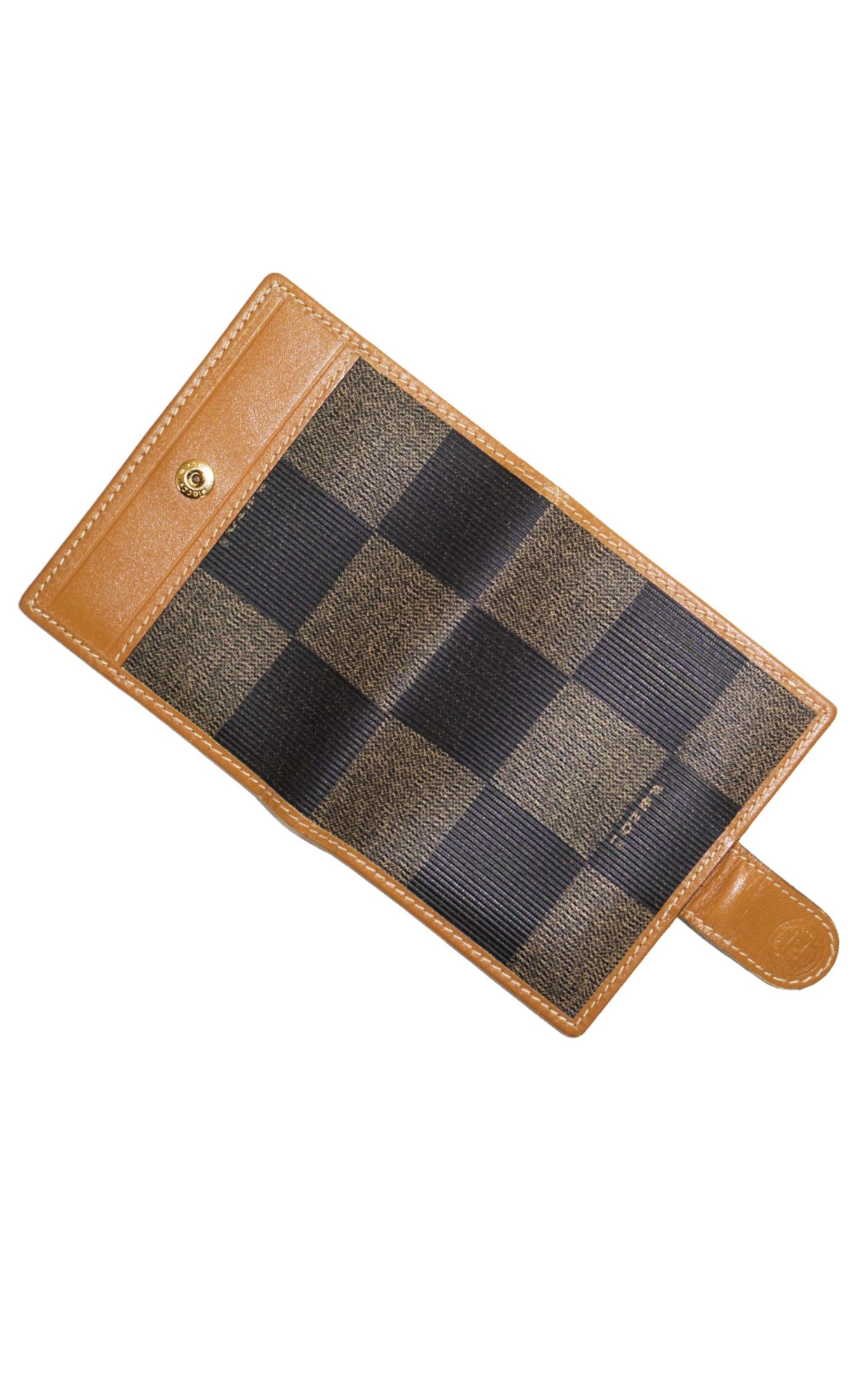 FENDI Logo Checkered Tartan Brown Mini Wallet resellum