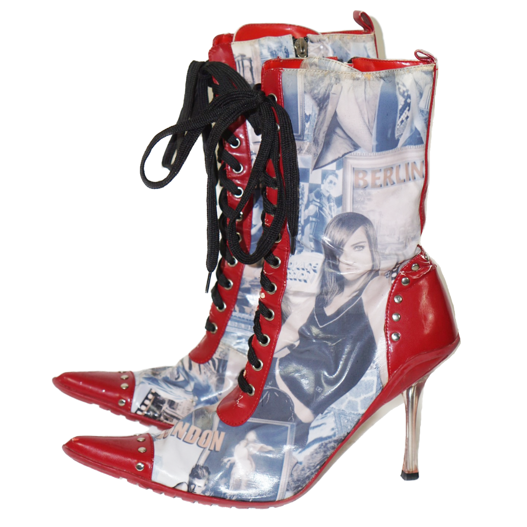 FREDERICK'S OF HOLLYWOOD Y2K Newspaper Boots