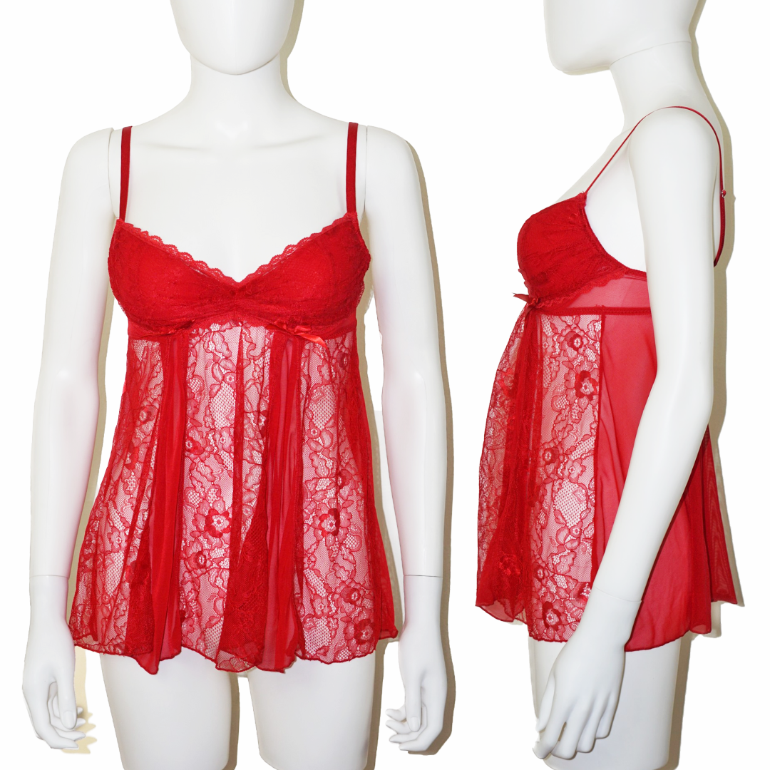 FREDERICK'S OF HOLLYWOOD Y2K Red Lace Top