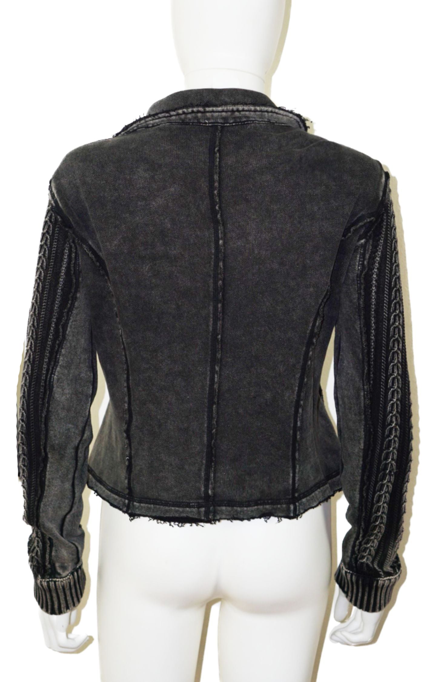 FREE PEOPLE Charcoal Black Sweater Moto Jacket resellum