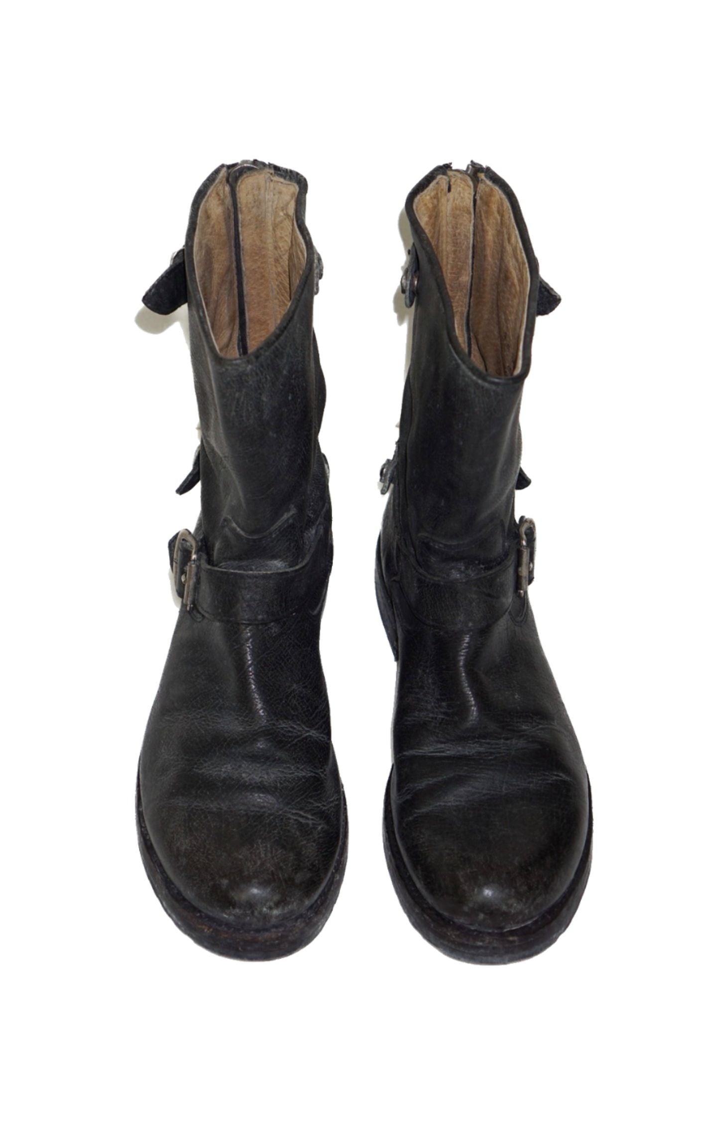 FRYE Veronica Short Black Buckle Zip Up Moto Boots resellum
